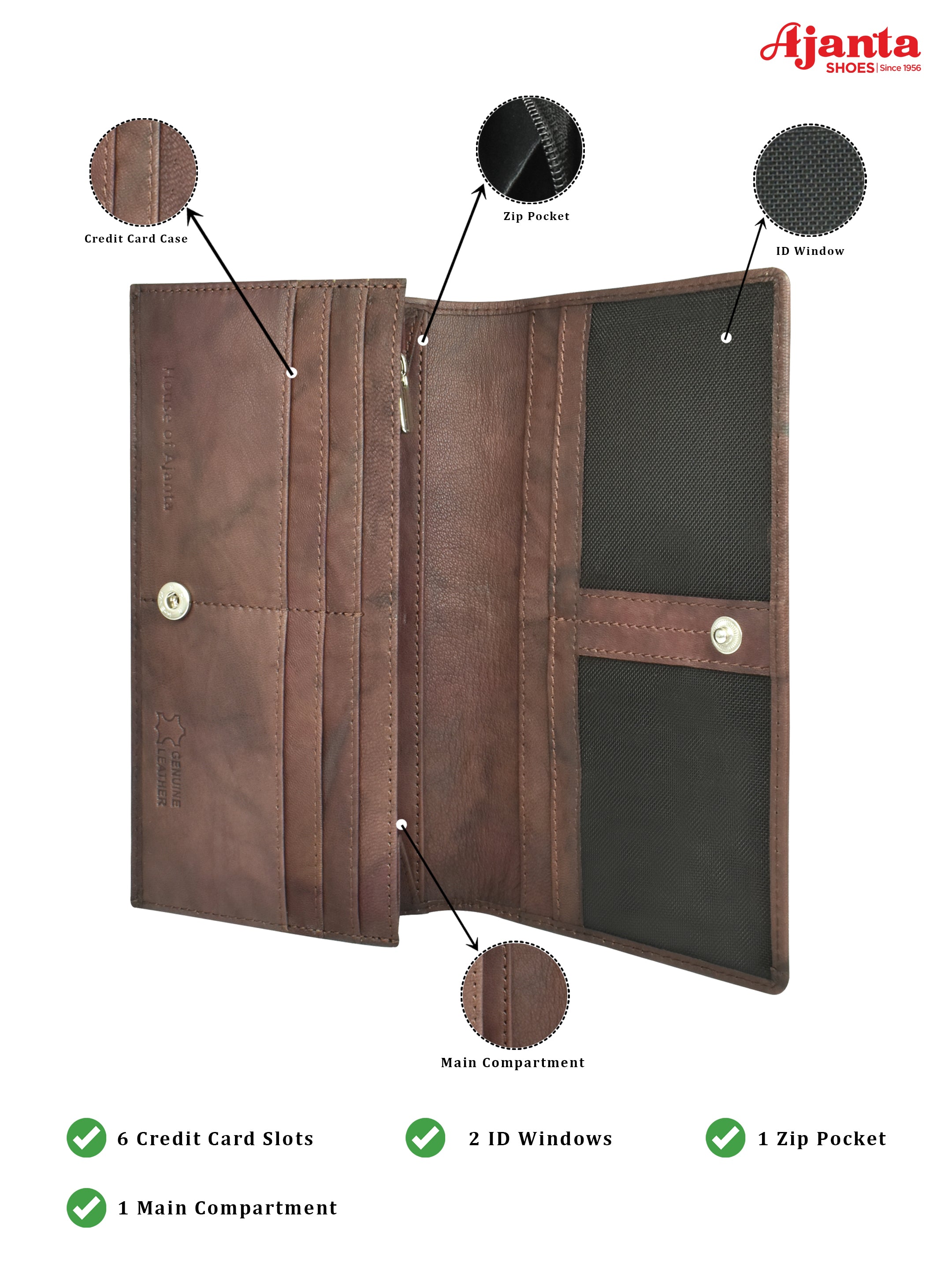 Ajanta Genuine Leather Trendy Hand Wallet Clutch for Women