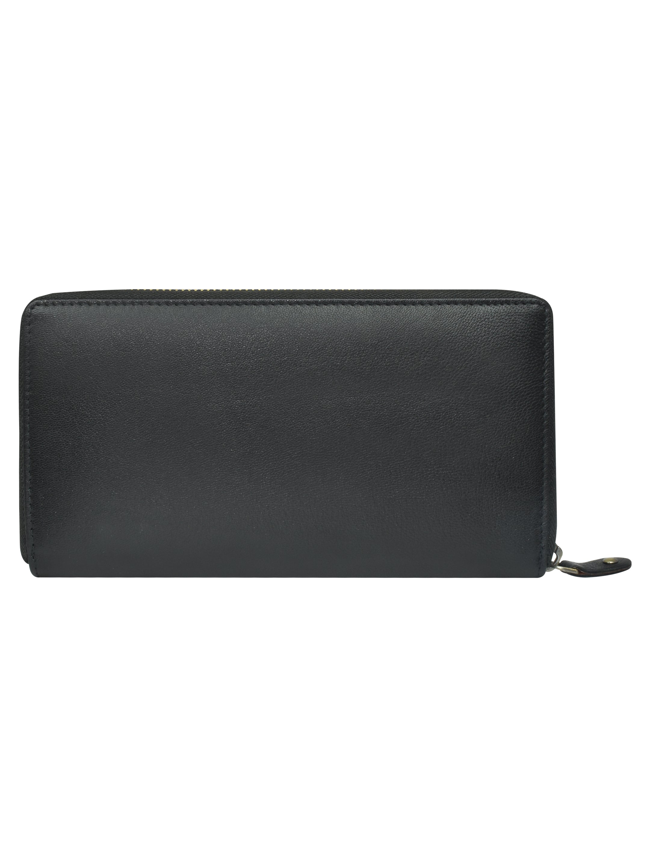 Ajanta Women’s Black Genuine Leather Wallet with Zipper Pockets & Card Slots