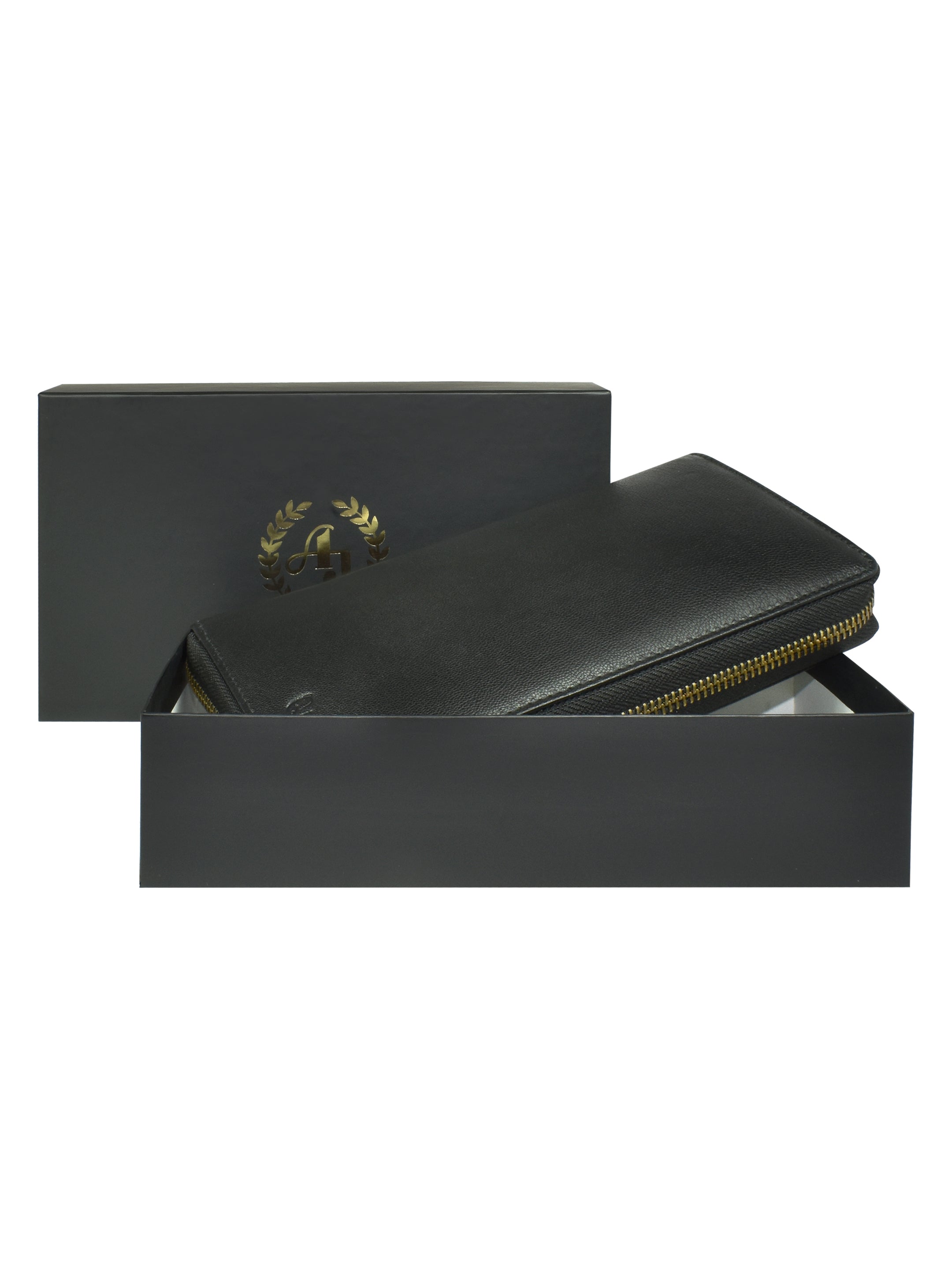 Ajanta Women’s Black Genuine Leather Wallet with Zipper Pockets & Card Slots