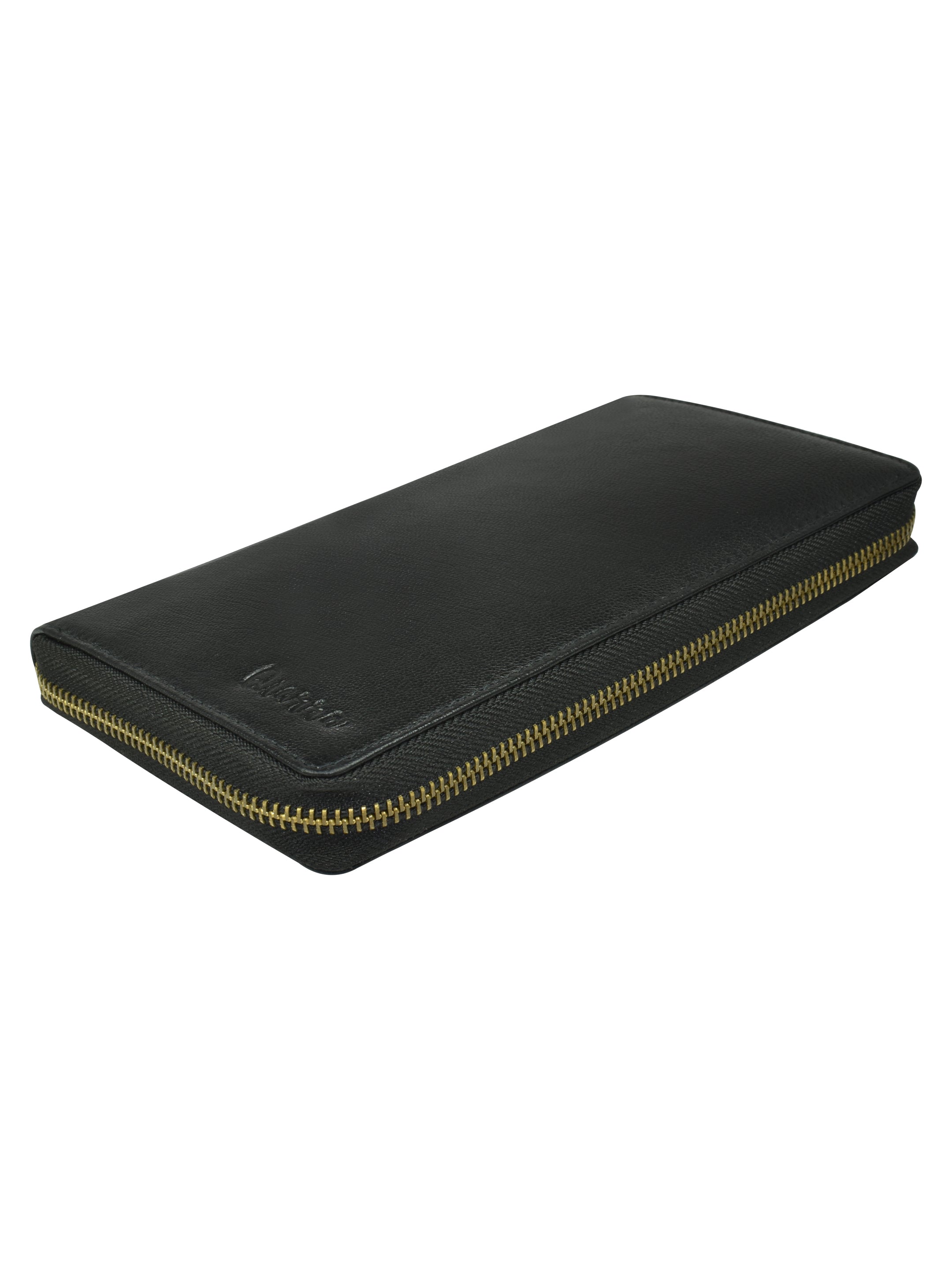 Ajanta Women’s Black Genuine Leather Wallet with Zipper Pockets & Card Slots
