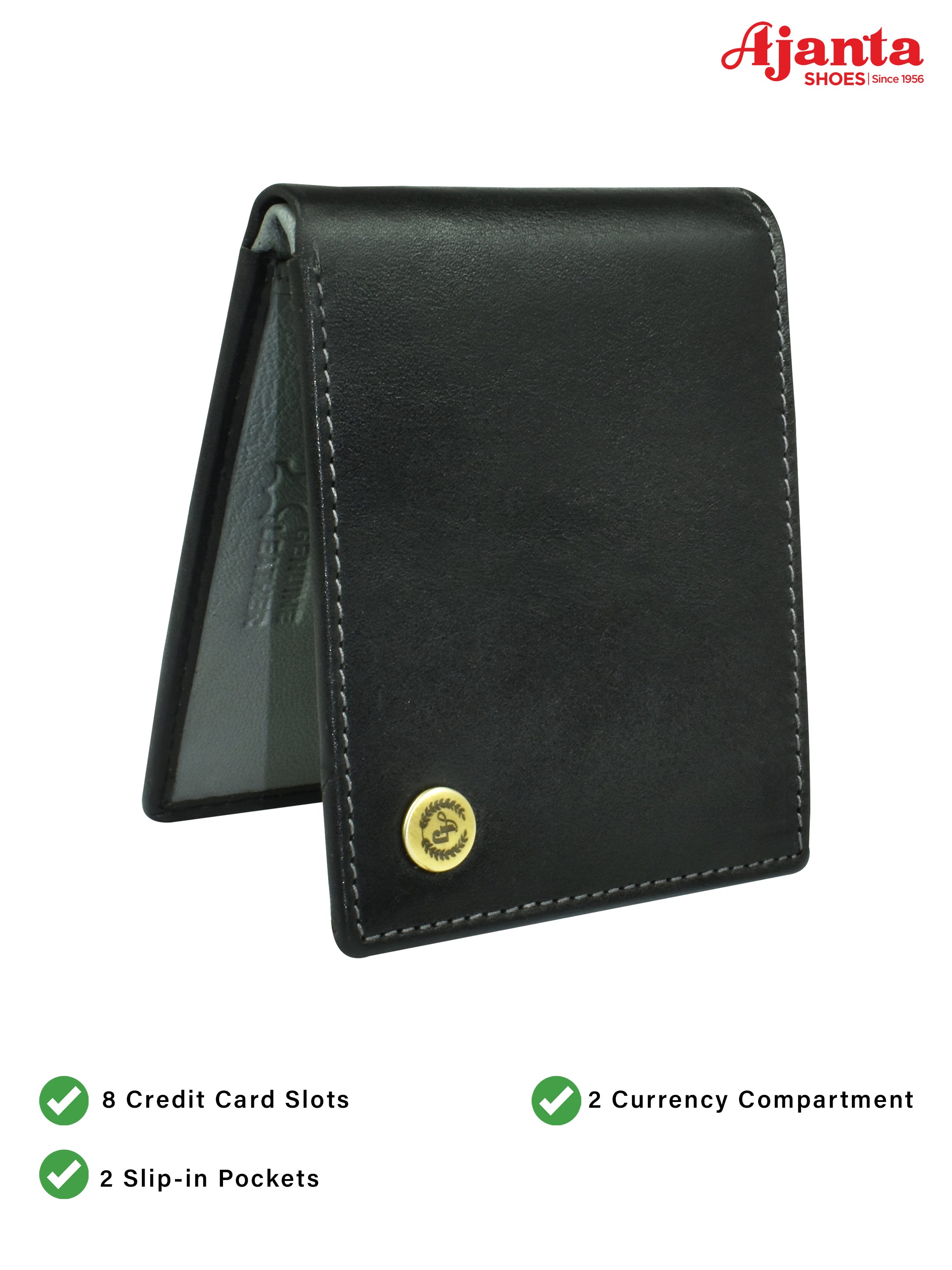 Ajanta Black Leather Wallet for Men Slim Bi-Fold with 3 Card Slots