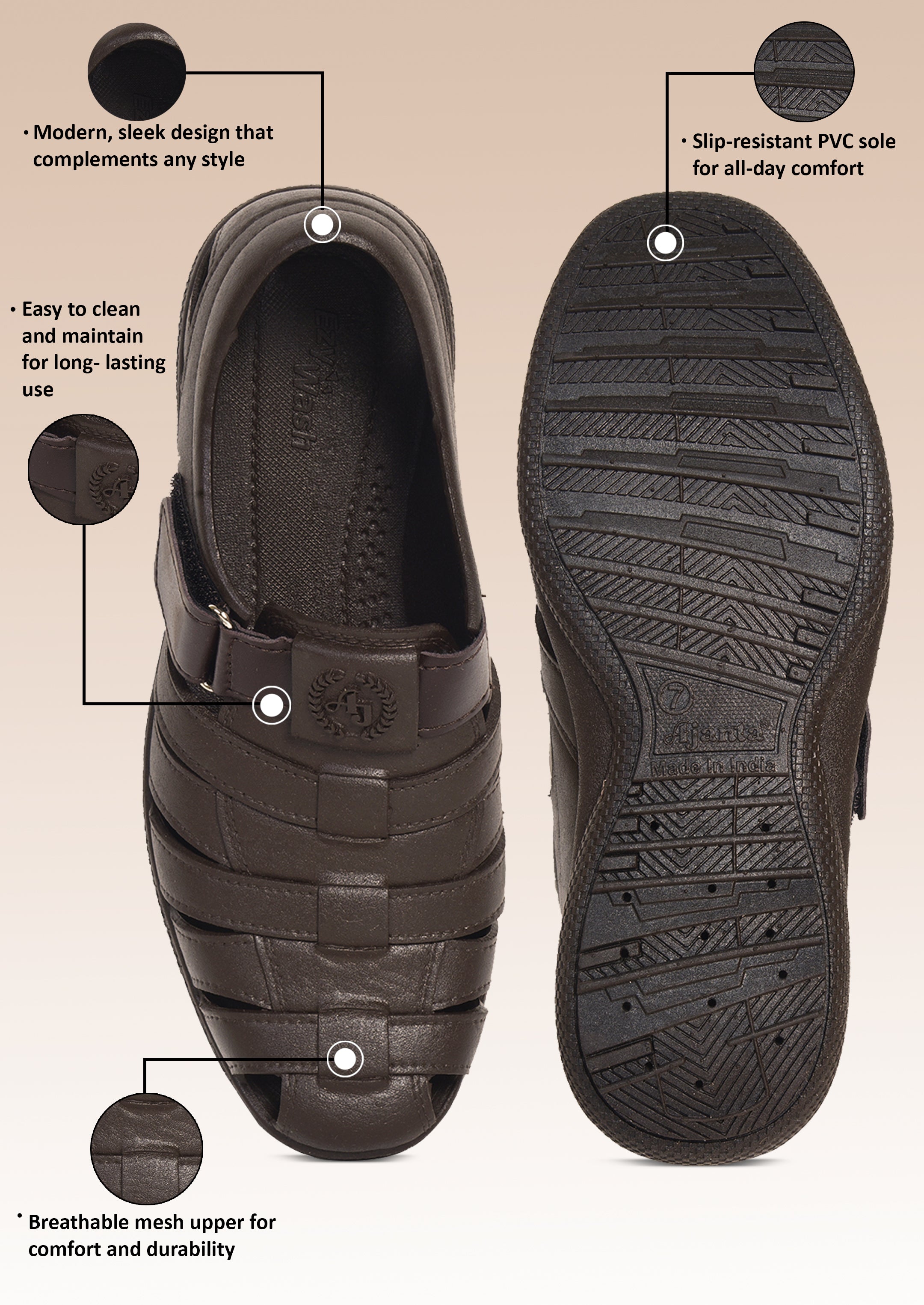 Ajanta Men’s Brown Fisherman Sandal