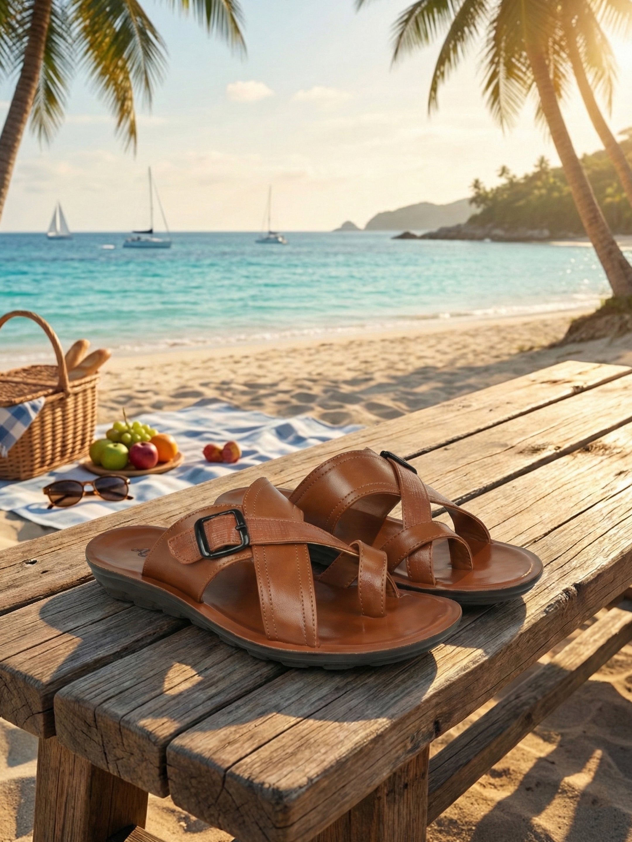 Ajanta Men’s Brown Cross-Strap Sandal