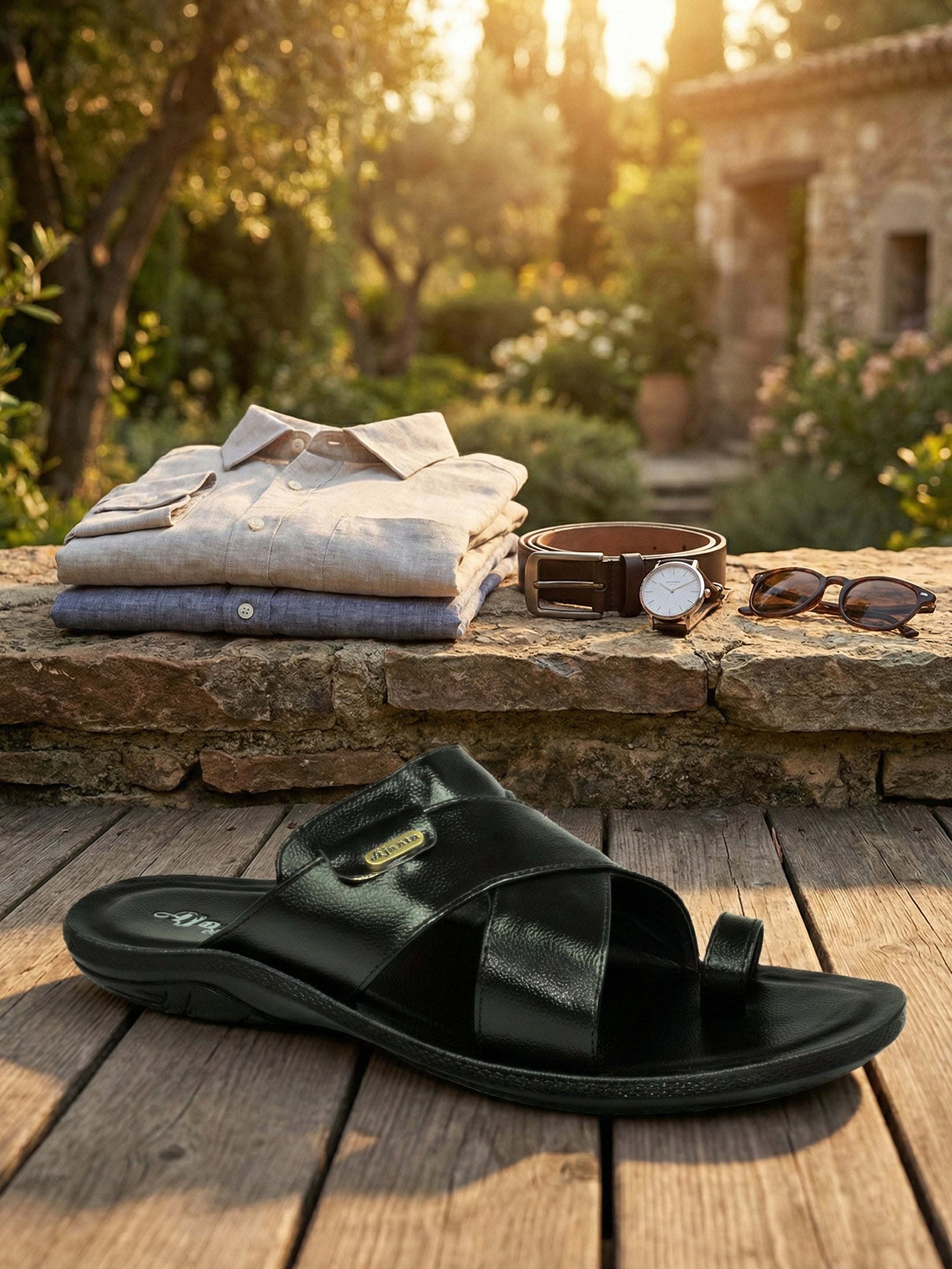 Ajanta Men’s Black Cross-Strap Sandal