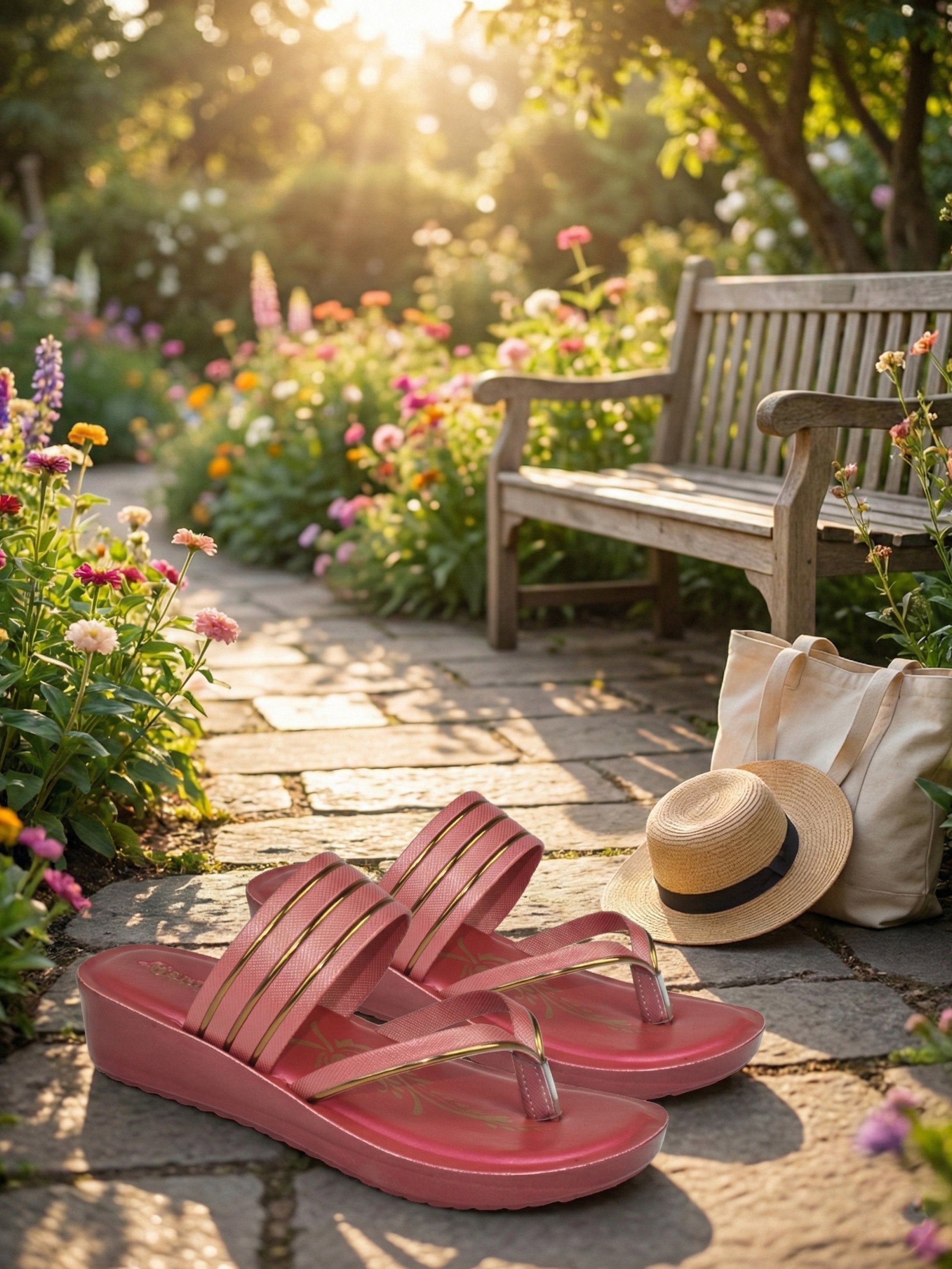 Ajanta Women’s Glossy Multi-Line Wedge Sandal