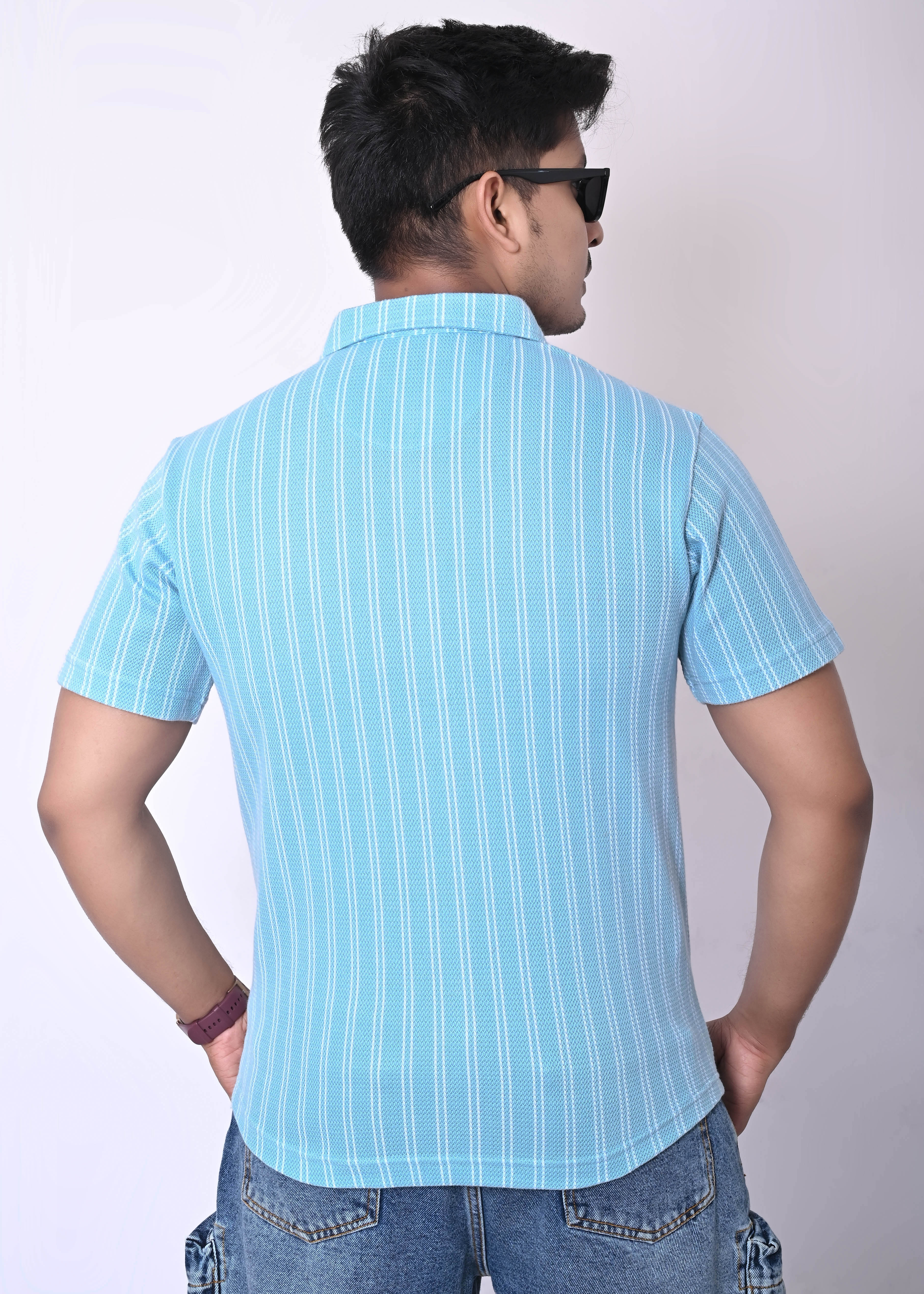 IMPERIO Men Slim Fit Knitted Casual Shirt| Striped Spread Collar With Half Sleeves SC5008