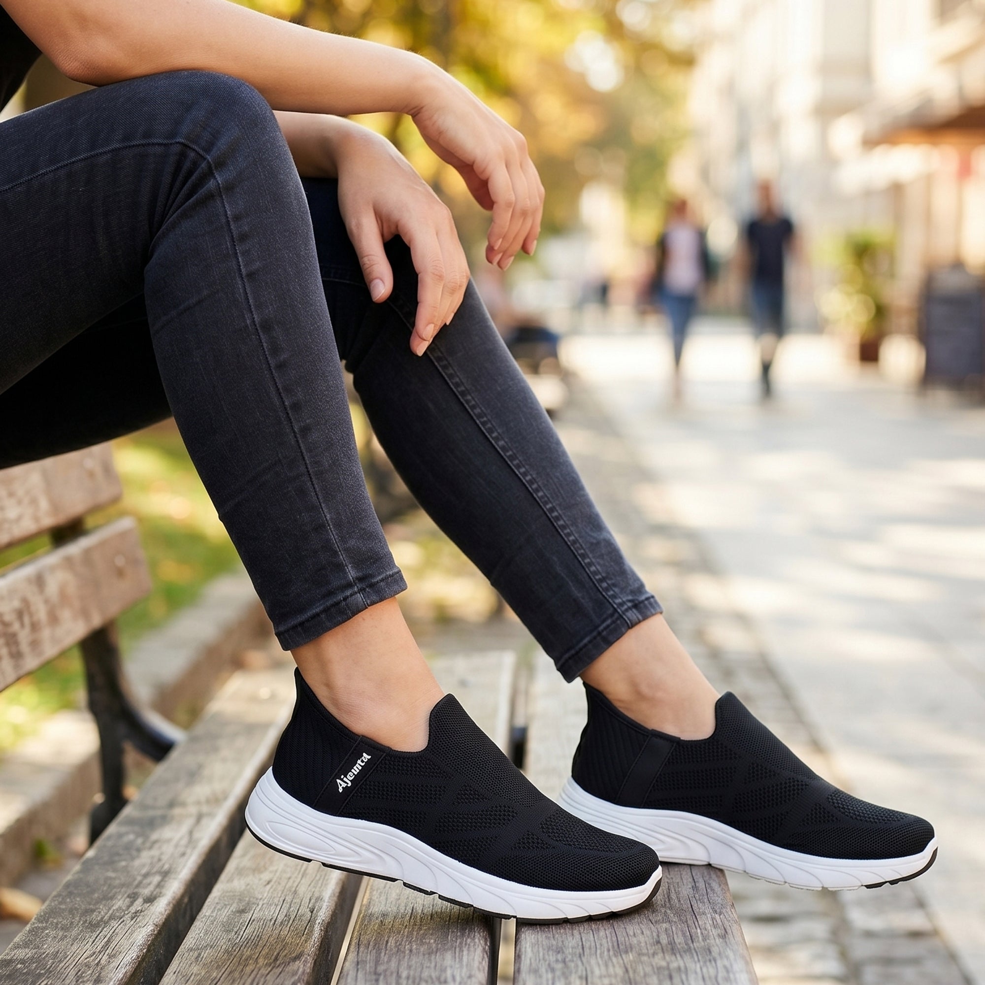 AJANTA Hands-Free Slip On Shoes for Women | Walking Shoes for Women | Sports Shoes | Lightweight Breathable Running Sneakers | Memory Foam Cushion | Gym, Office, Travel, Casual Shoes Black
