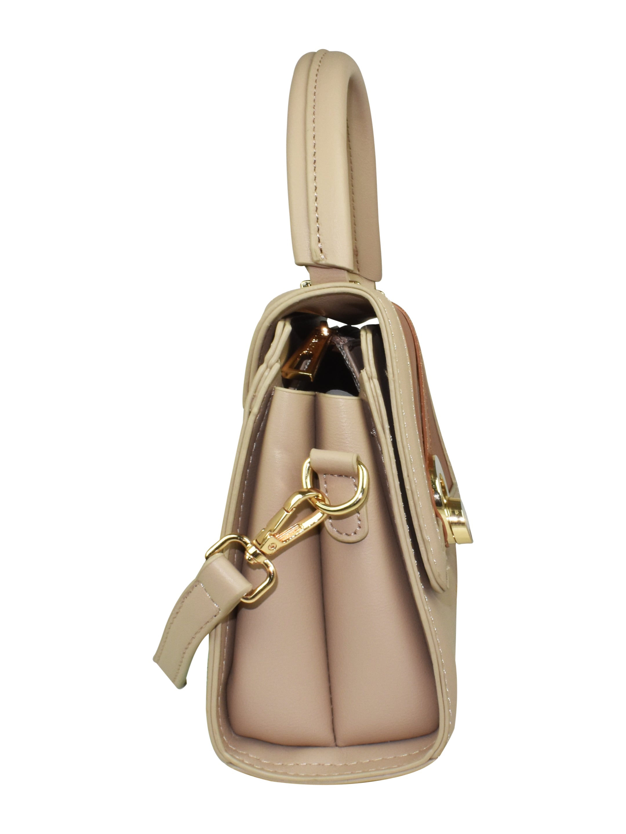 QIARRA by Ajanta Beige & Brown Synthetic Sling Bag for Women | 2 Compartments | Buckle Lock | Zipper Chains | Handle Detachable Sling Strap-VB8013