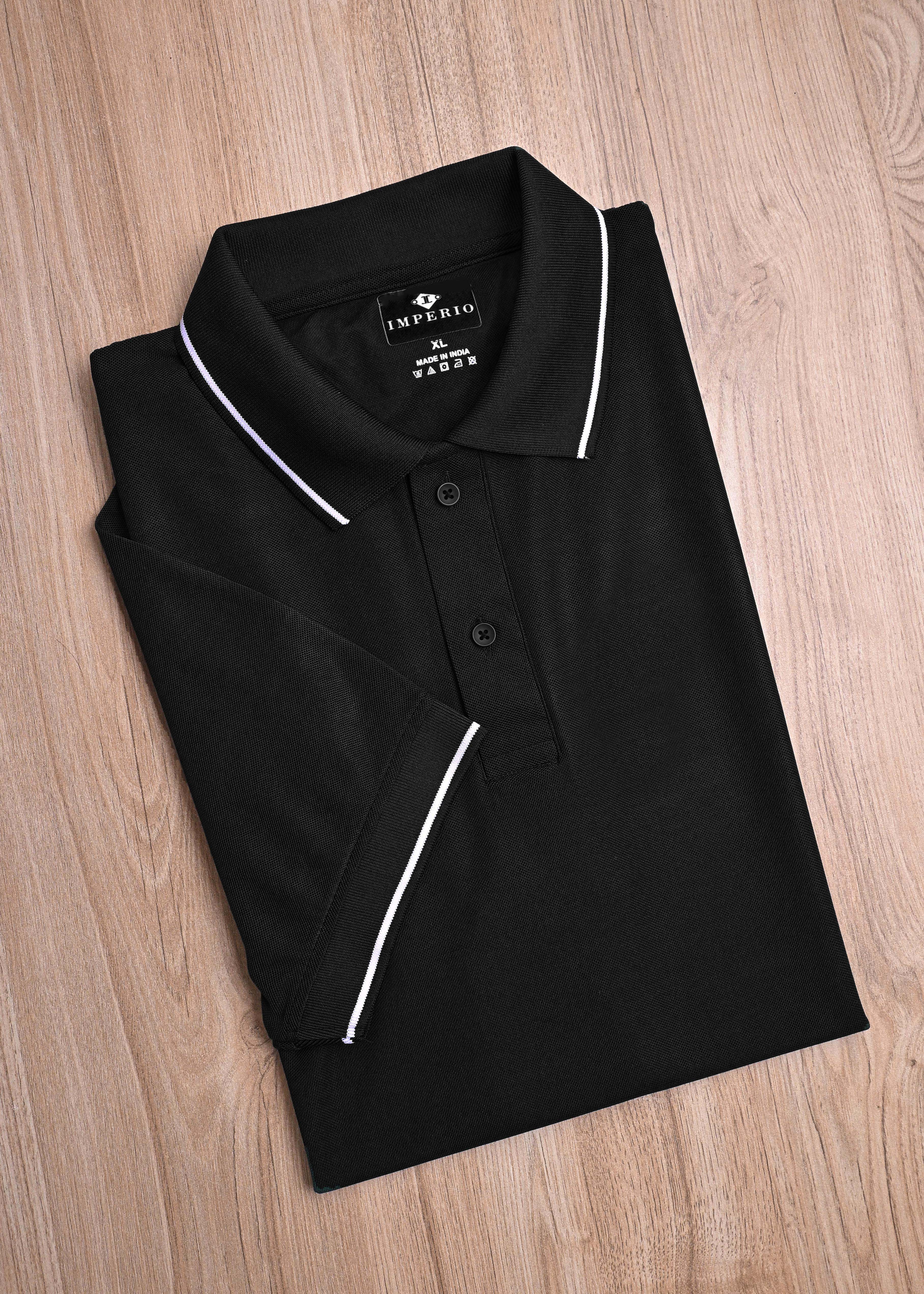 Imperio Men Solid Polo Neck Polyester Black T-Shirt