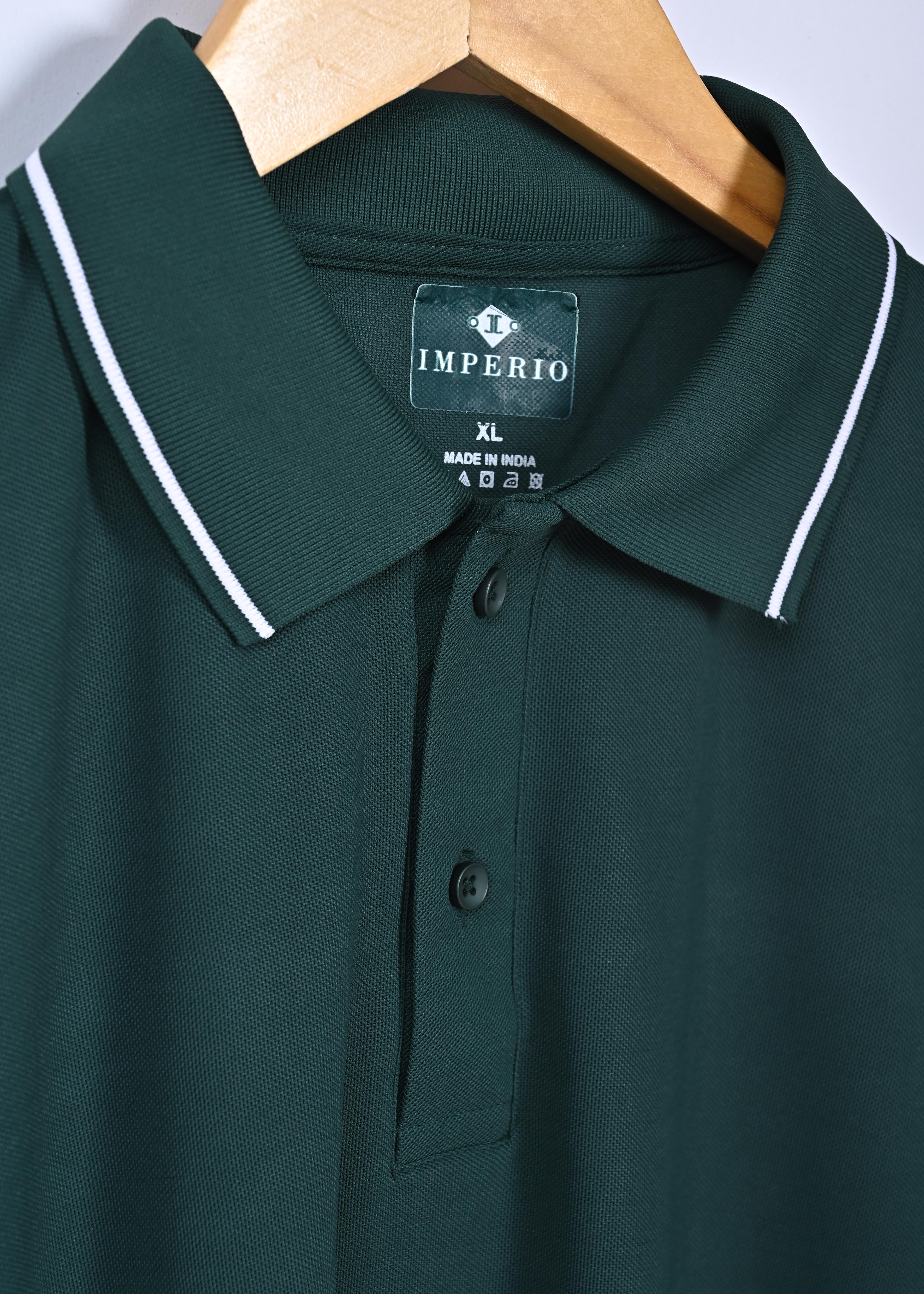 Imperio Men Solid Polo Neck Polyester Dark Green T-Shirt TC5006
