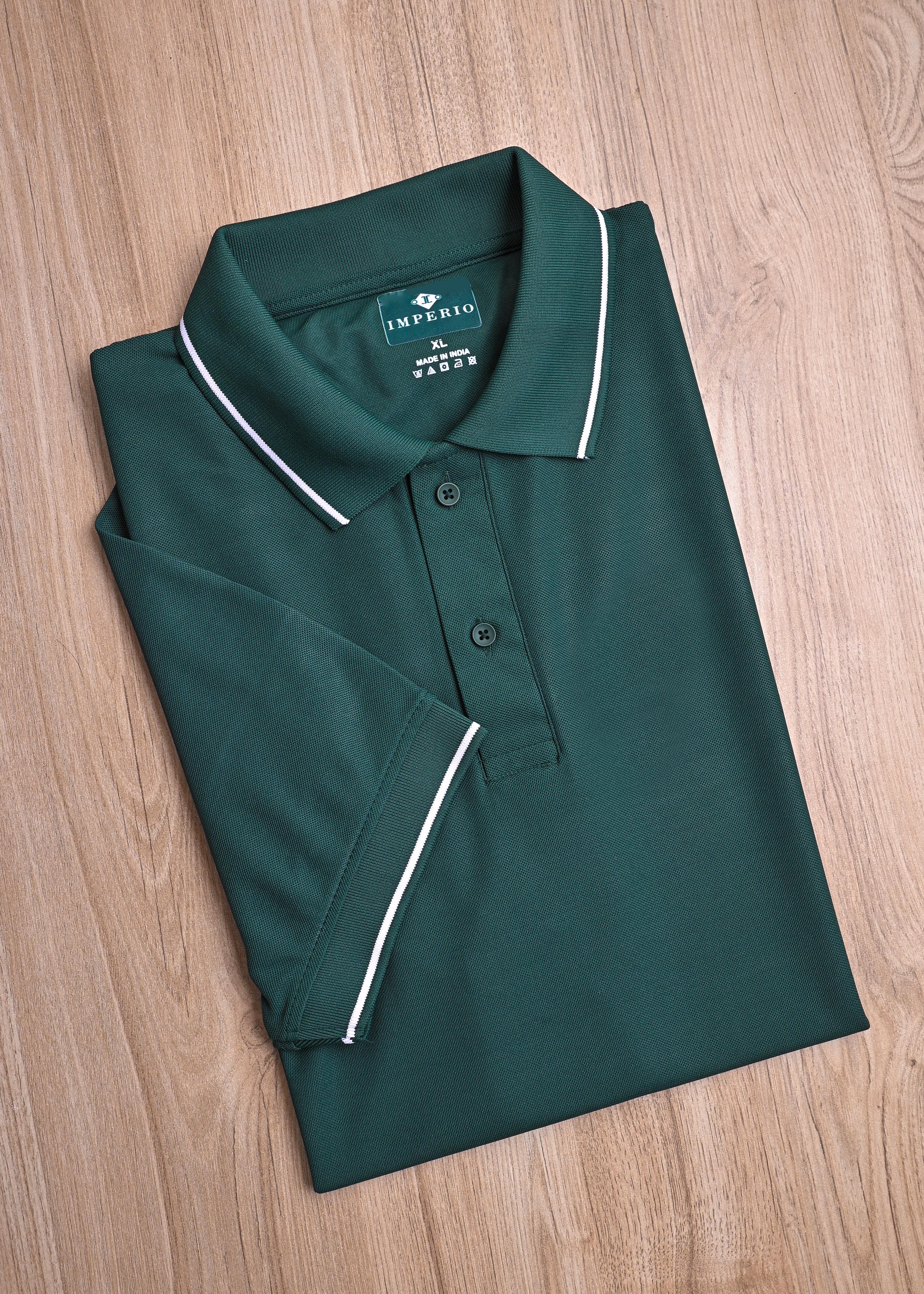 Imperio Men Solid Polo Neck Polyester Dark Green T-Shirt TC5006