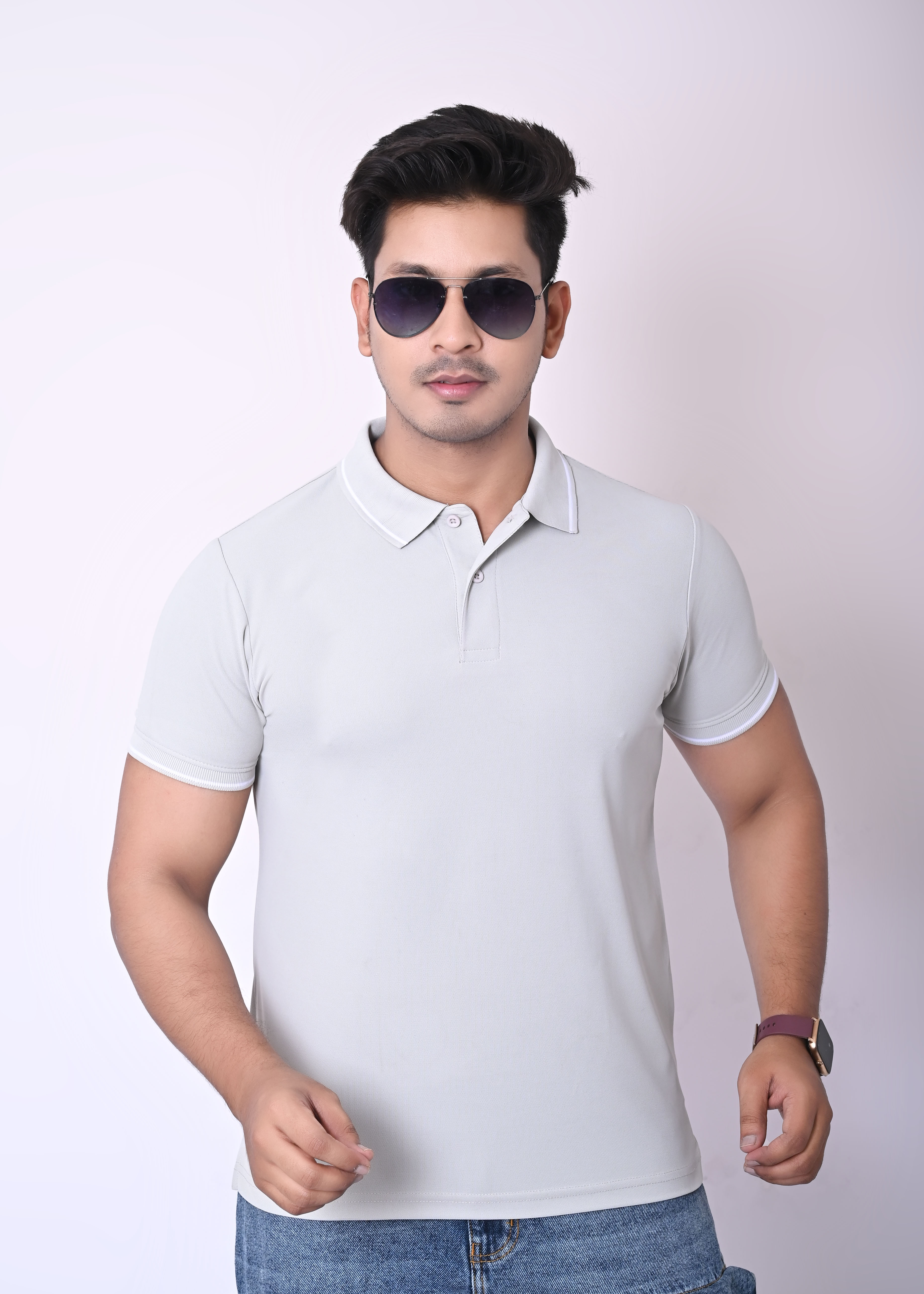 Imperio Men Solid Polo Neck Polyester Grey T-Shirt TC5009