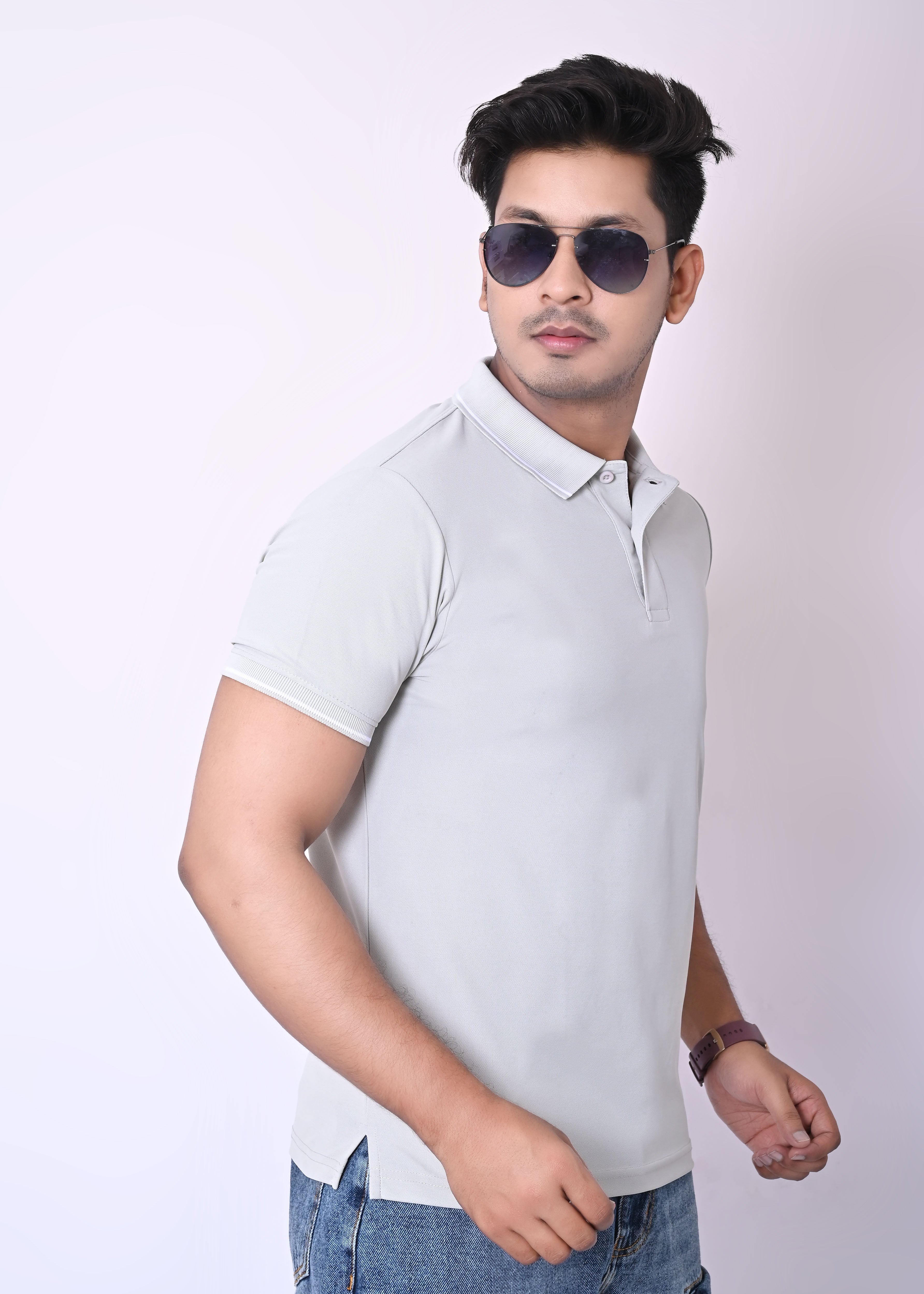 Imperio Men Solid Polo Neck Polyester Grey T-Shirt TC5009