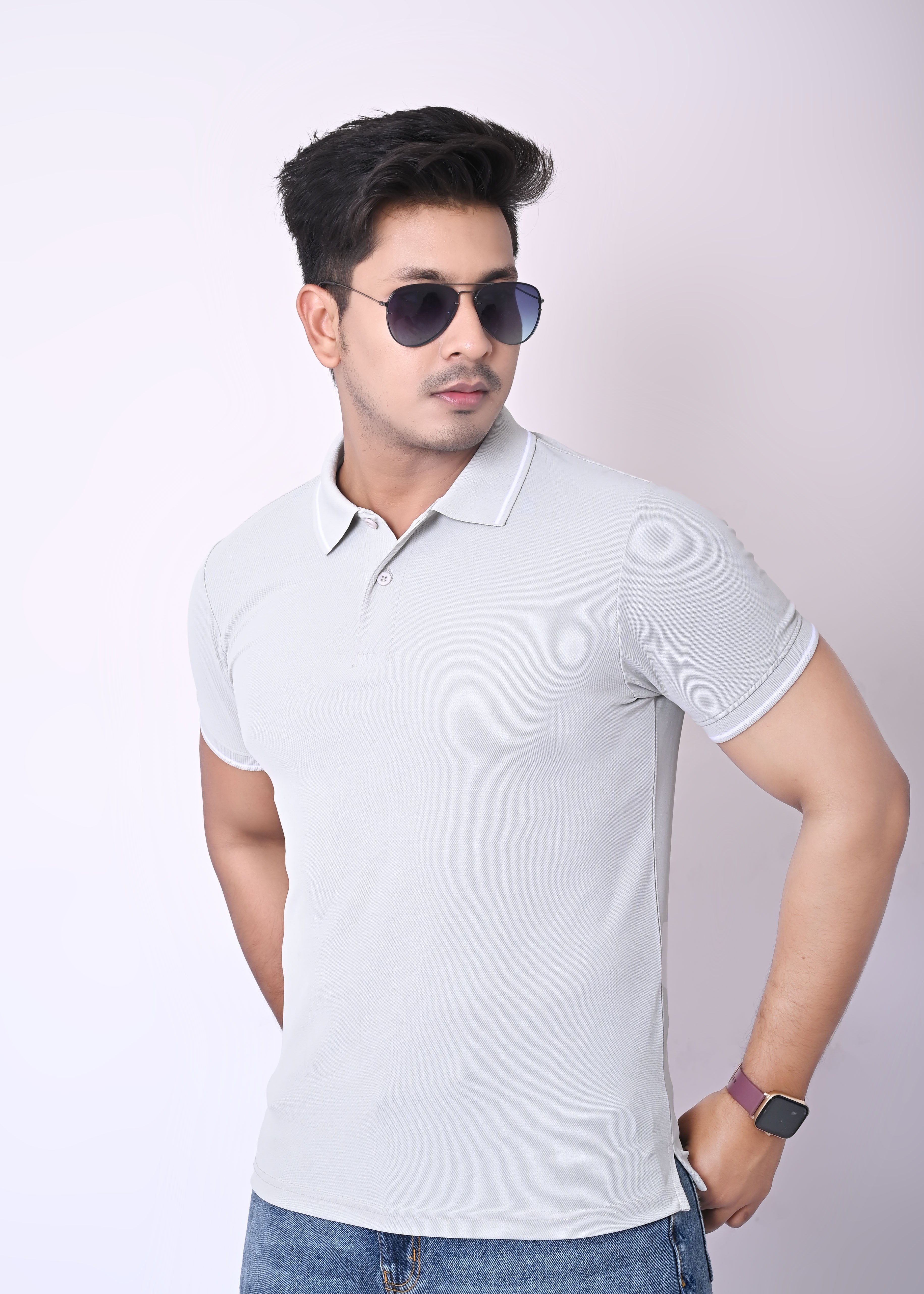 Imperio Men Solid Polo Neck Polyester Grey T-Shirt TC5009