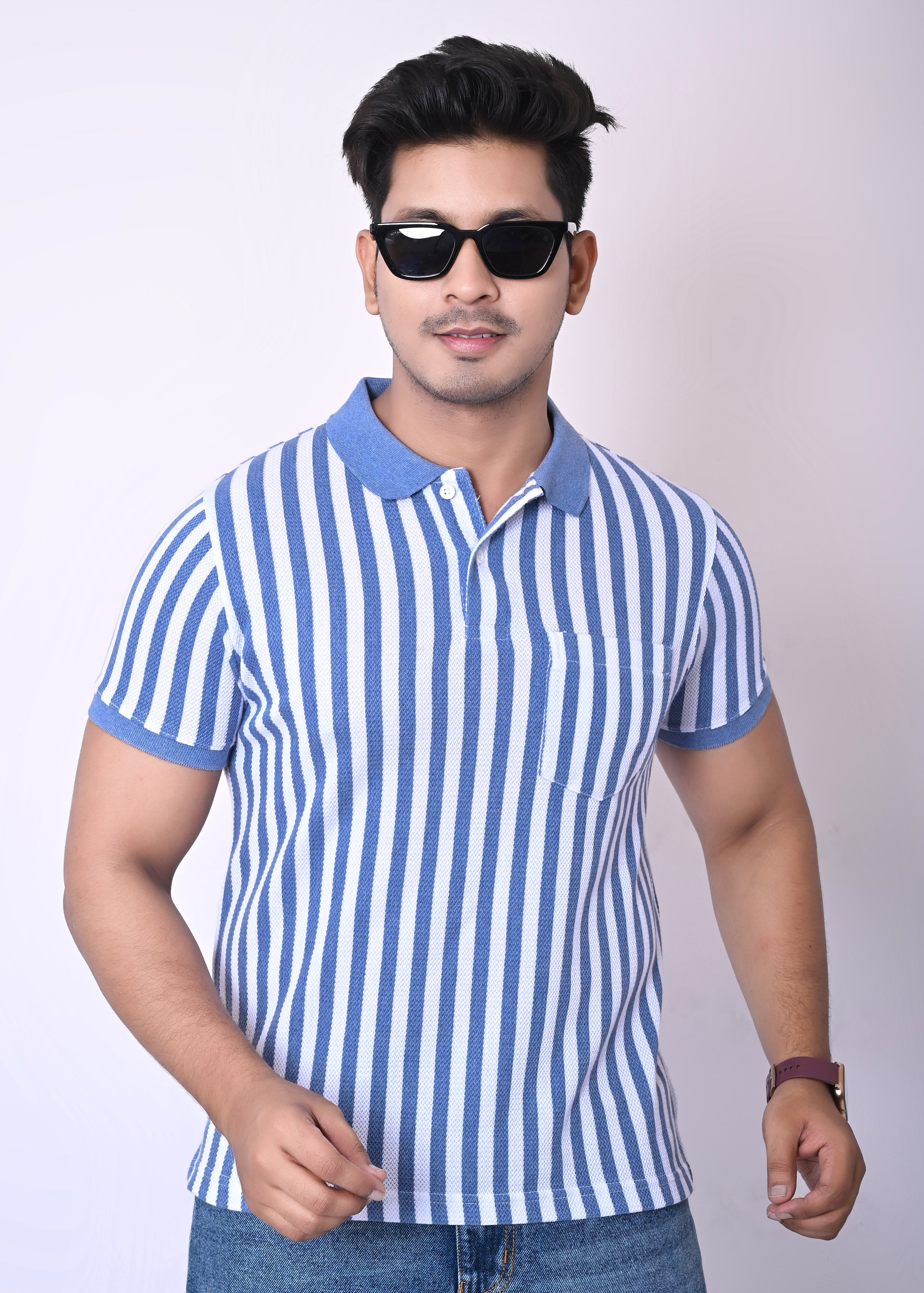 Imperio Men Regular Fit Striped Casual Half Sleeves Polo Collar T-Shirts