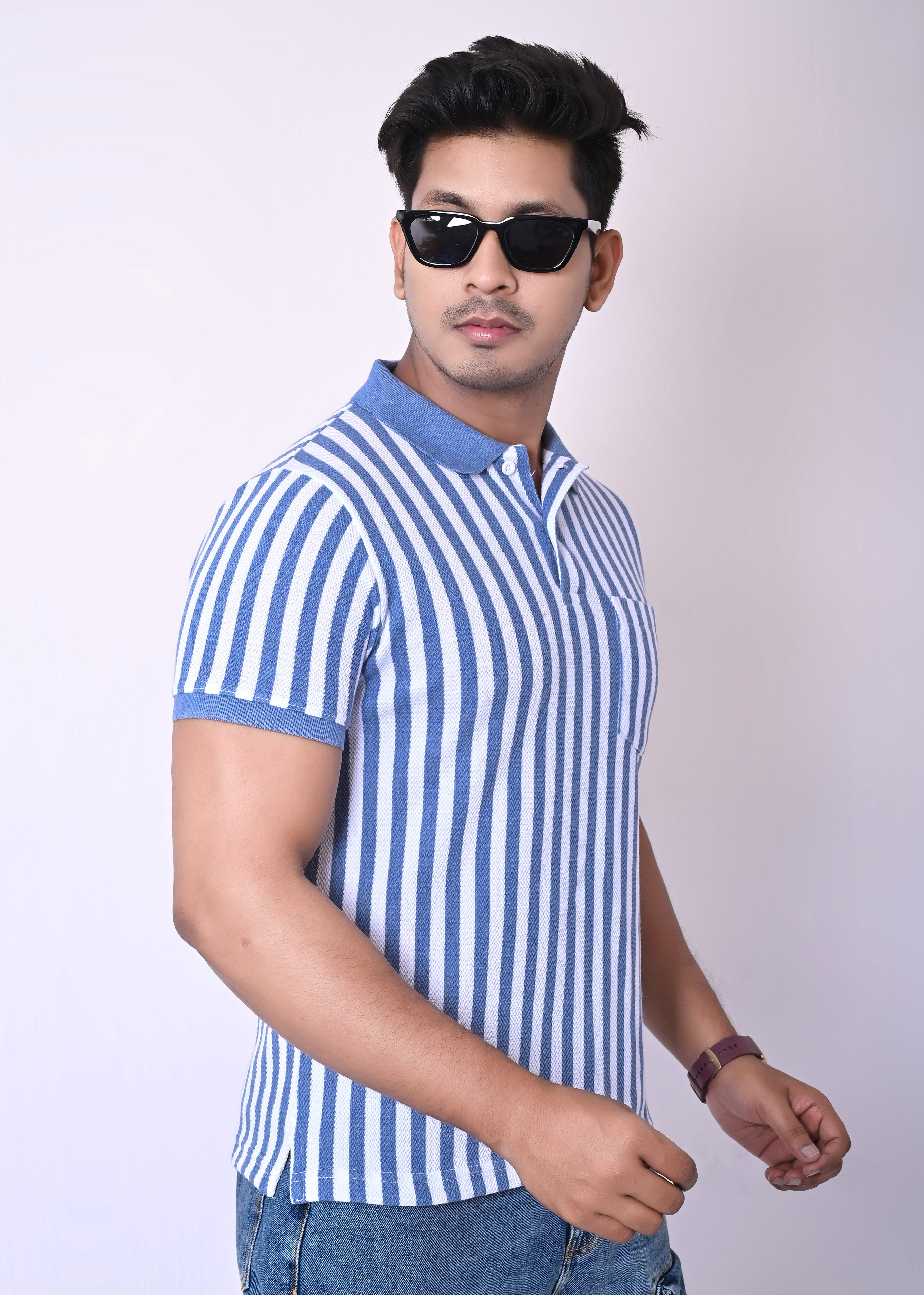 Imperio Men Regular Fit Striped Casual Half Sleeves Polo Collar T-Shirts