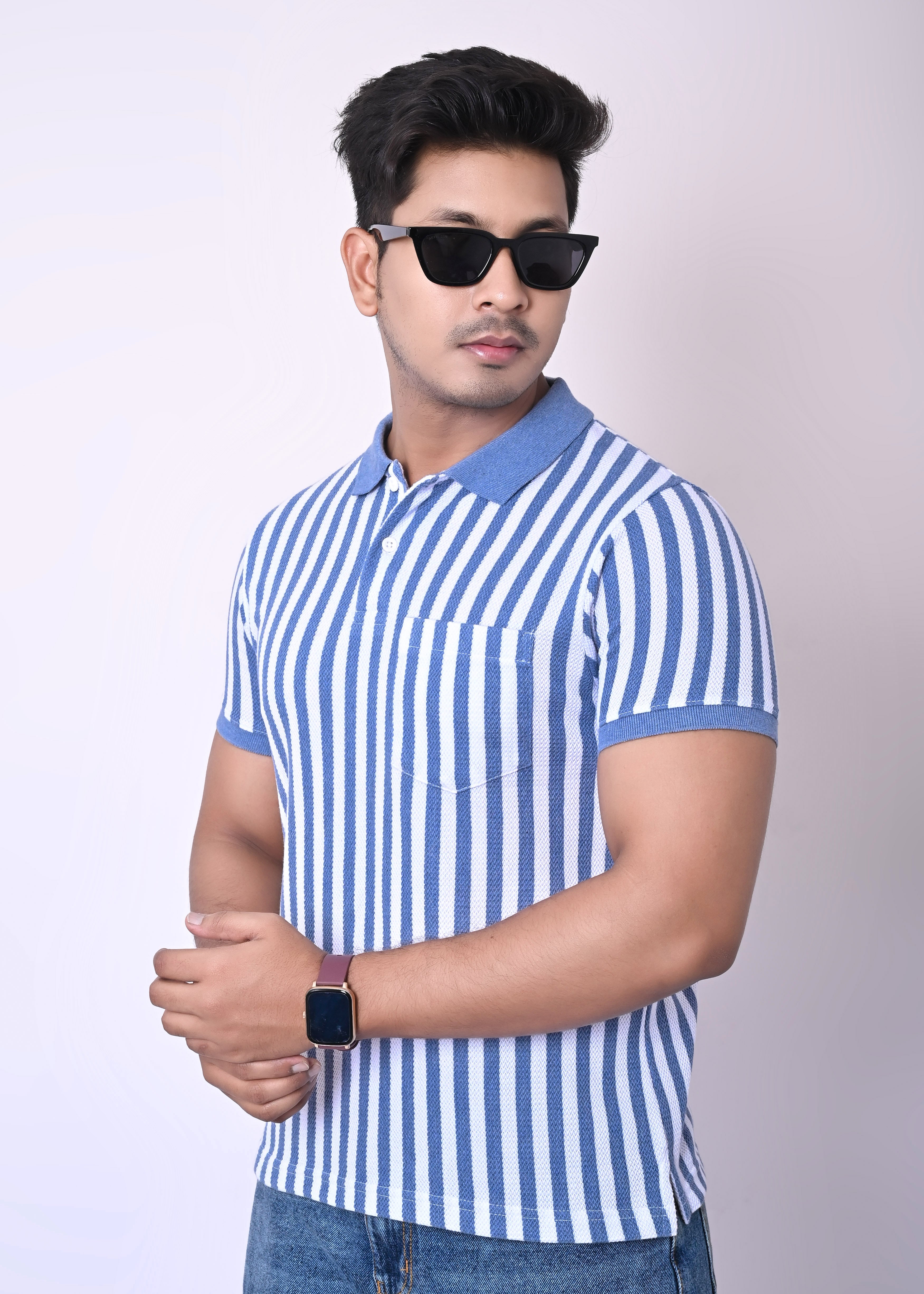 Imperio Men Regular Fit Striped Casual Half Sleeves Polo Collar T-Shirts