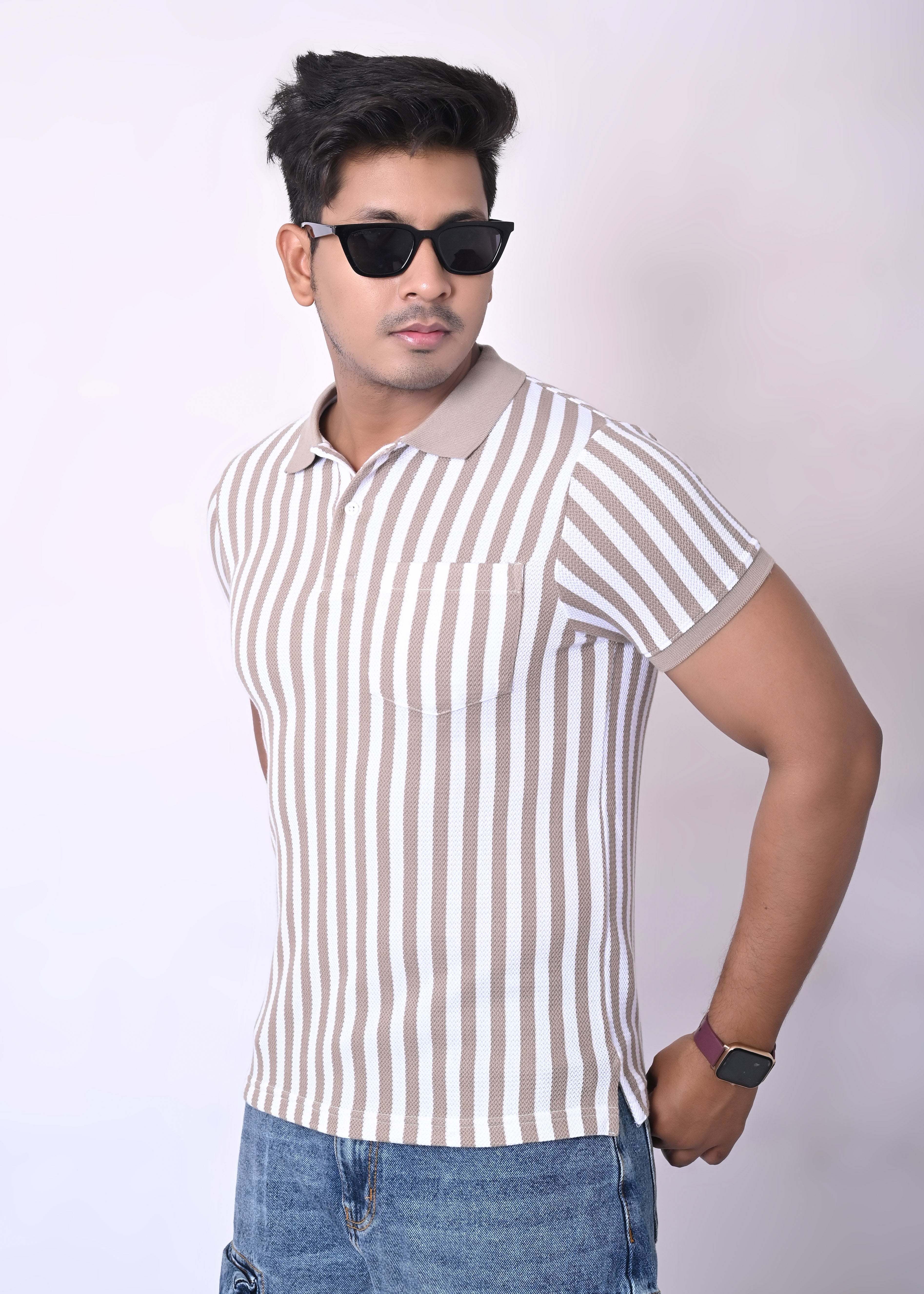 IMPERIO Men Regular Fit Striped Casual Half Sleeves Polo Collar T-Shirts TC5022