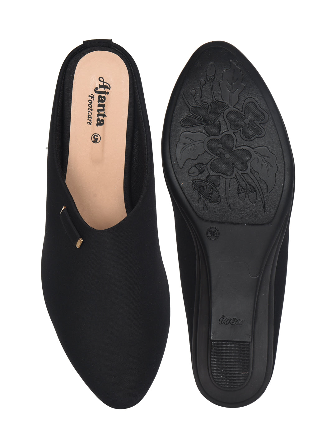 Ajanta Women’s Black Sandals | Stretchable Lycra Upper | Comfortable PVC Sole | Lightweight Sandals SL0653