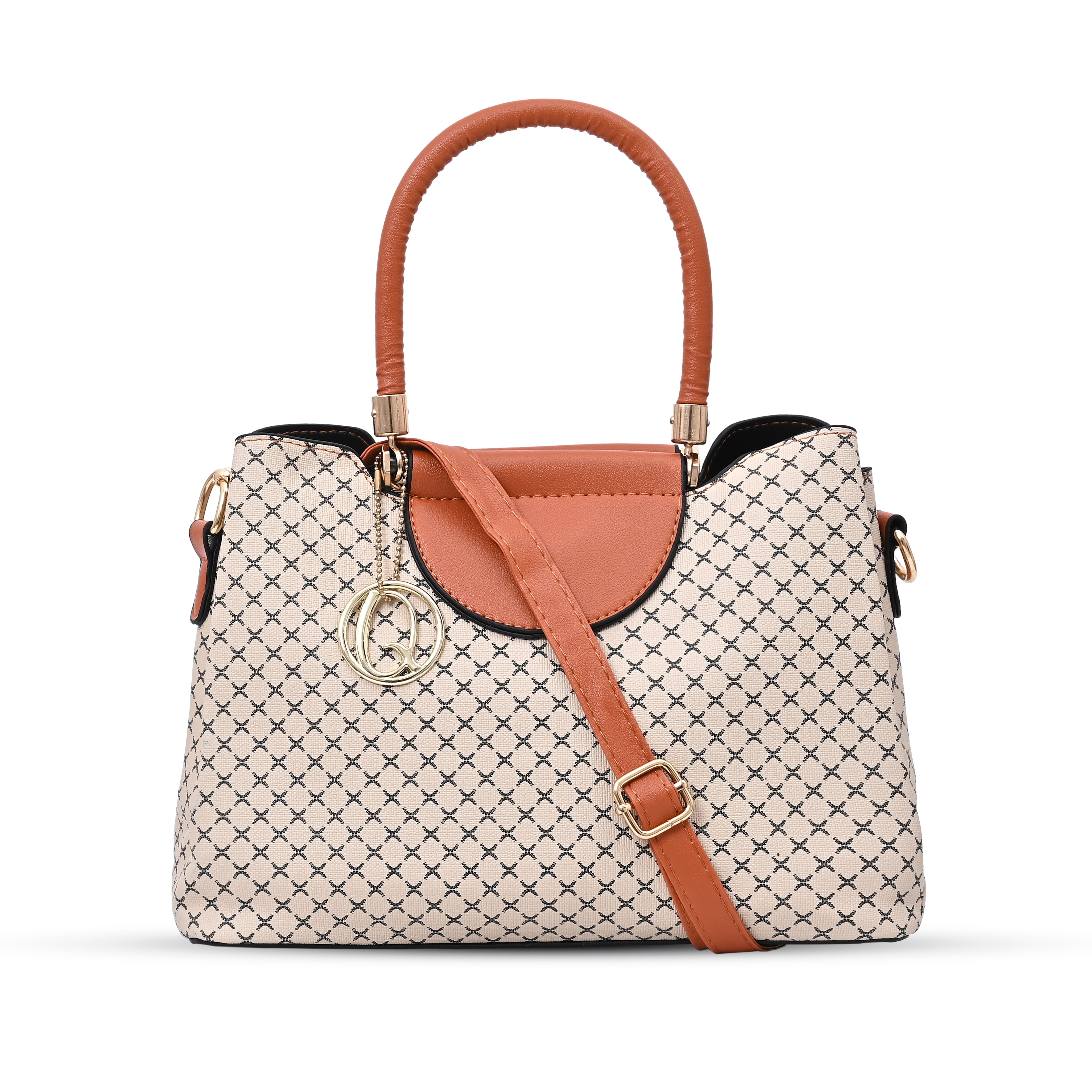 QIARRA Offwhite Luxe Artificial Leather Premium Textured Satchel Bag / Handbag with Detachable Slings VB8060