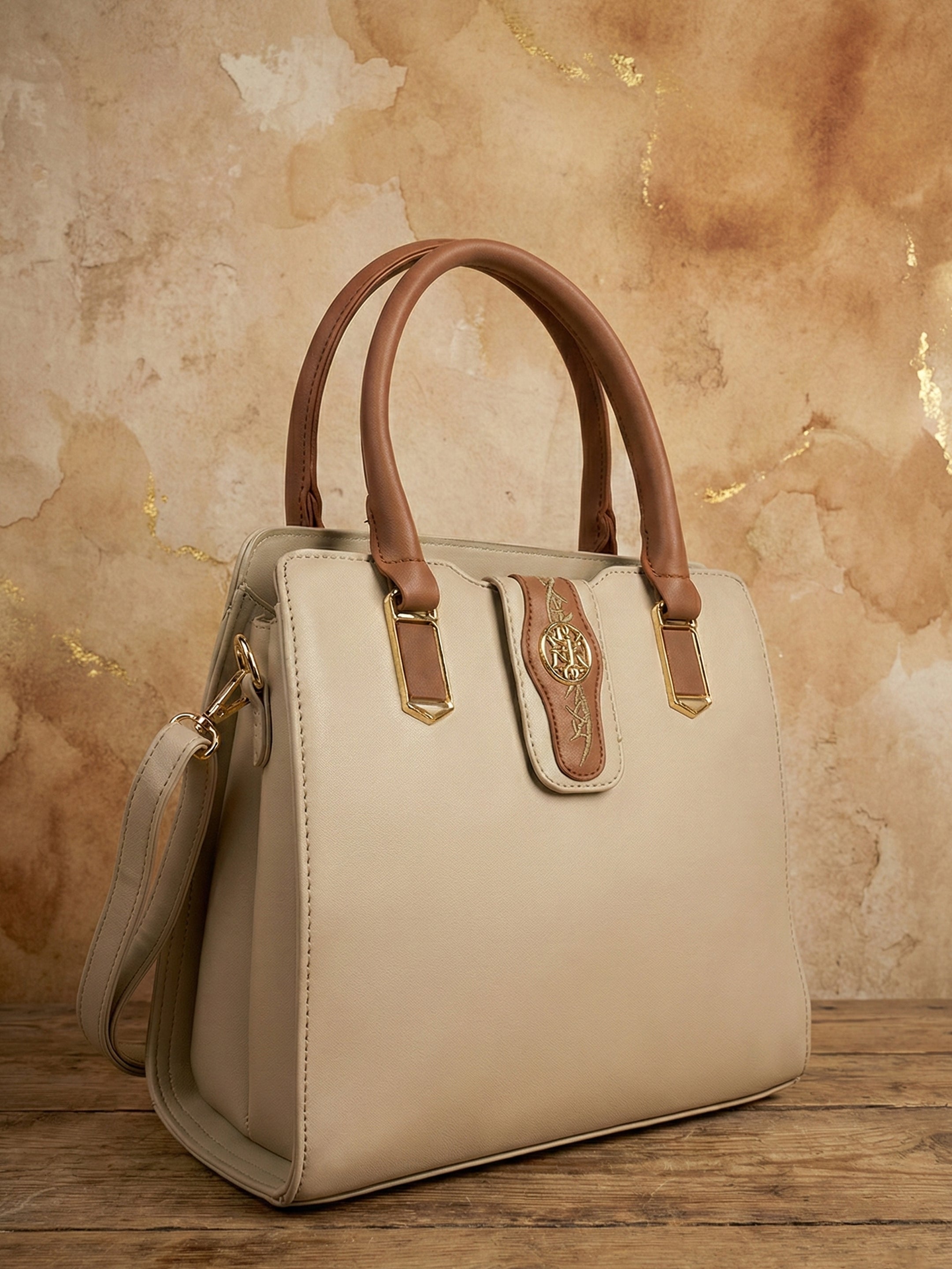 Ajanta Women’s Stylish Satchel Cream Handbag with Detachable Sling Strap