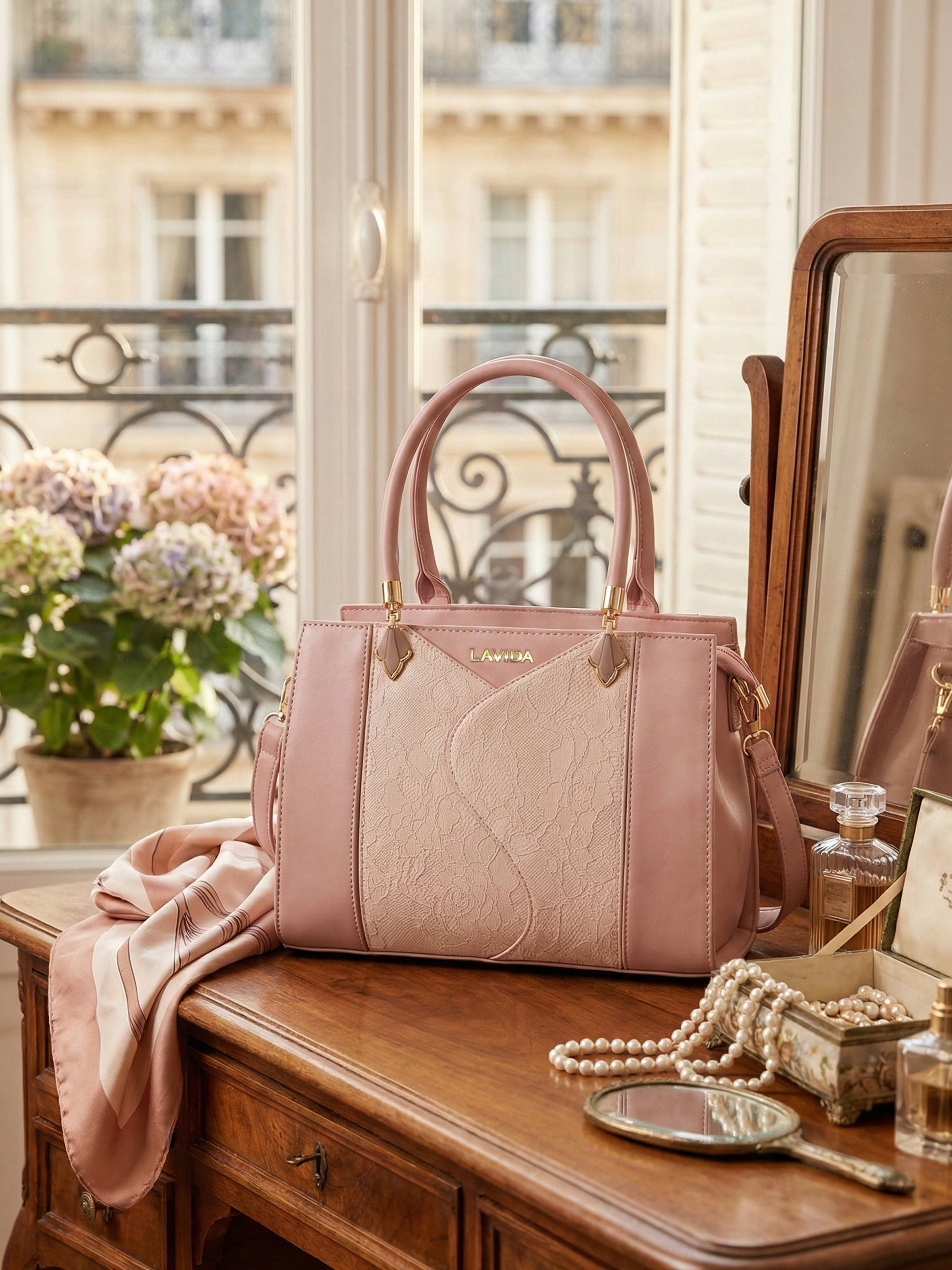 Ajanta Women’s Designer Pink Handbag with Detachable Strap