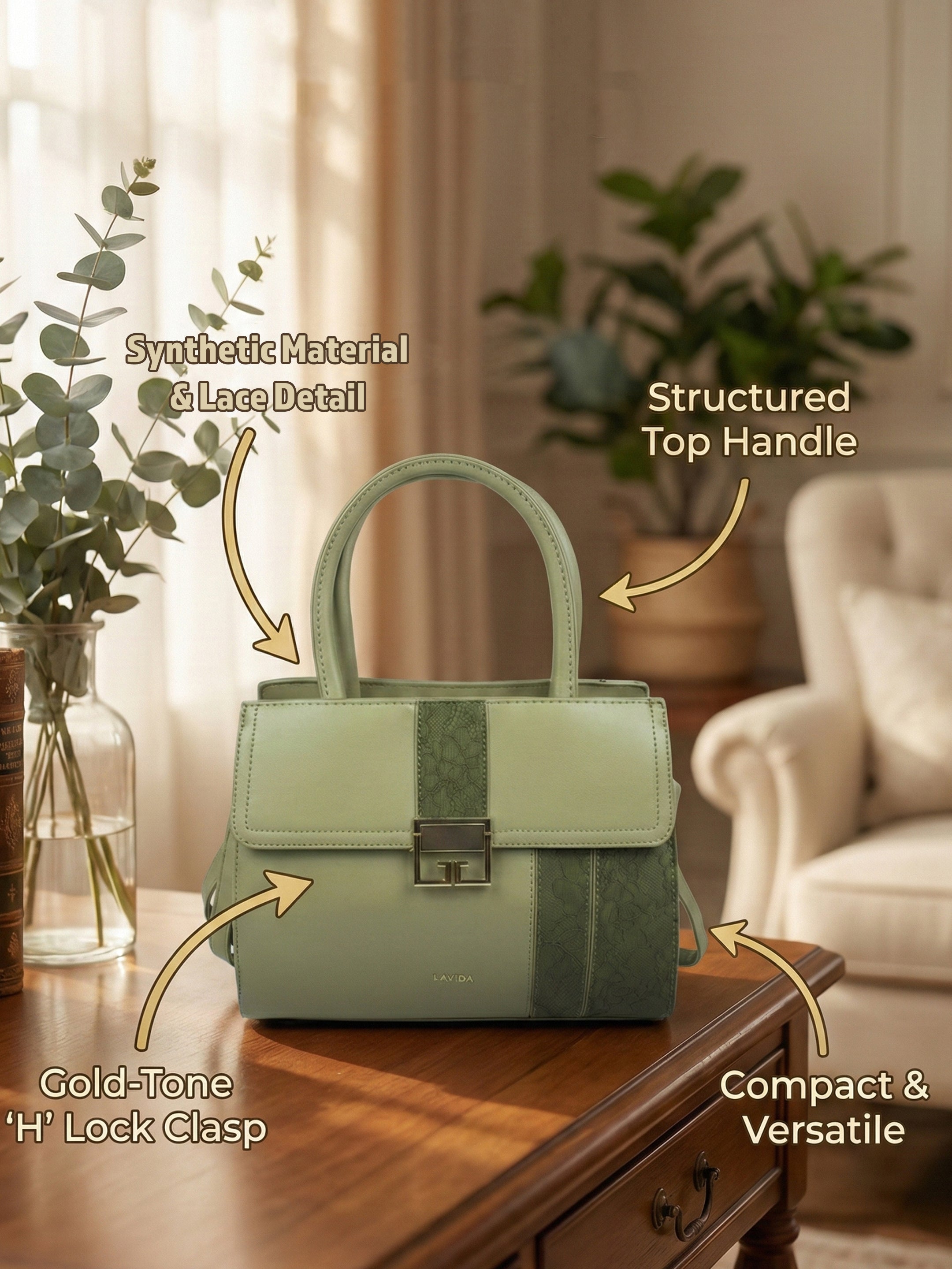 Ajanta Women’s Stylish Green Handbag with Detachable Strap