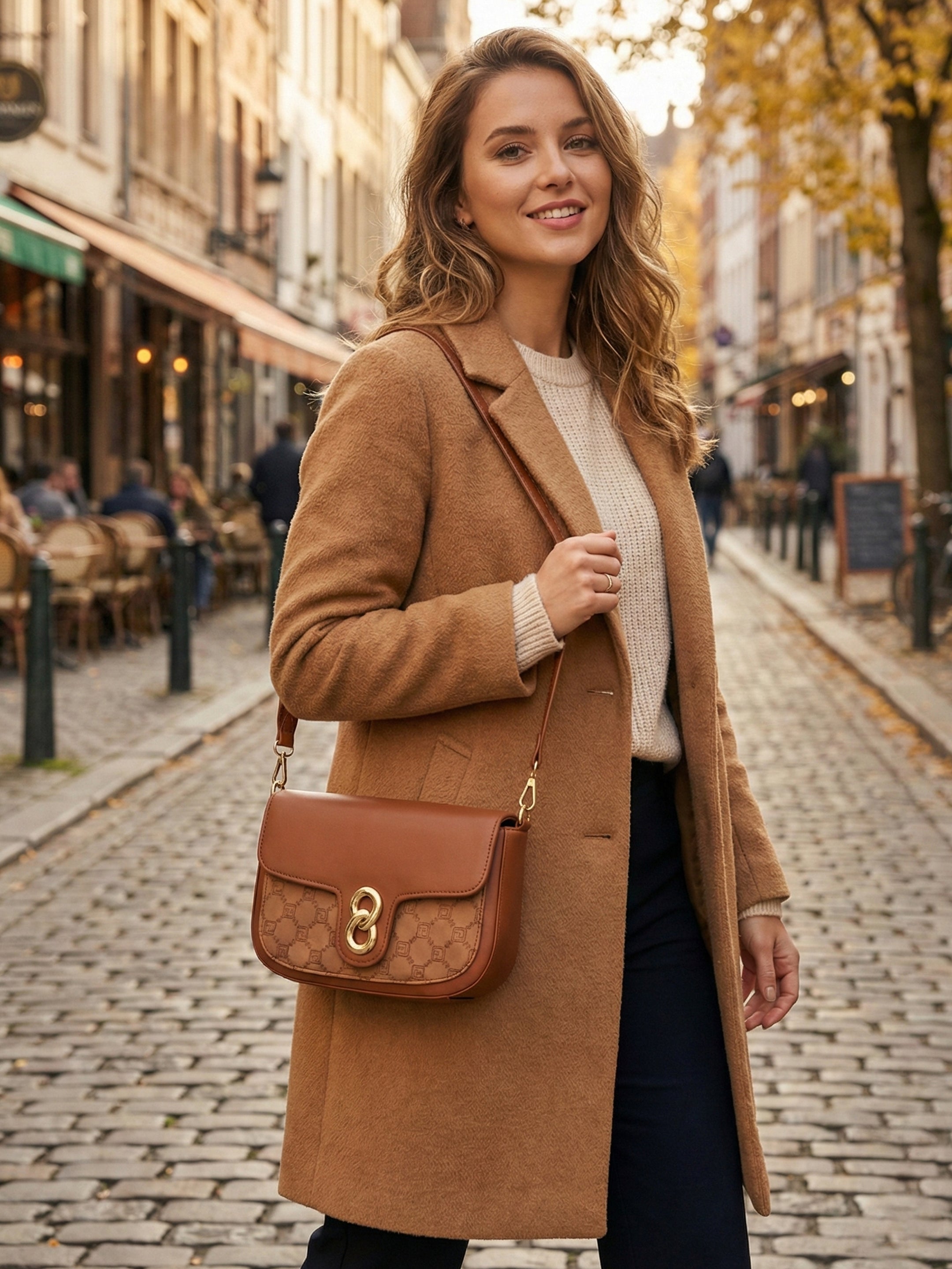 Ajanta Women’s Stylish Flap Lock Tan Sling Bag with Adjustable Strap