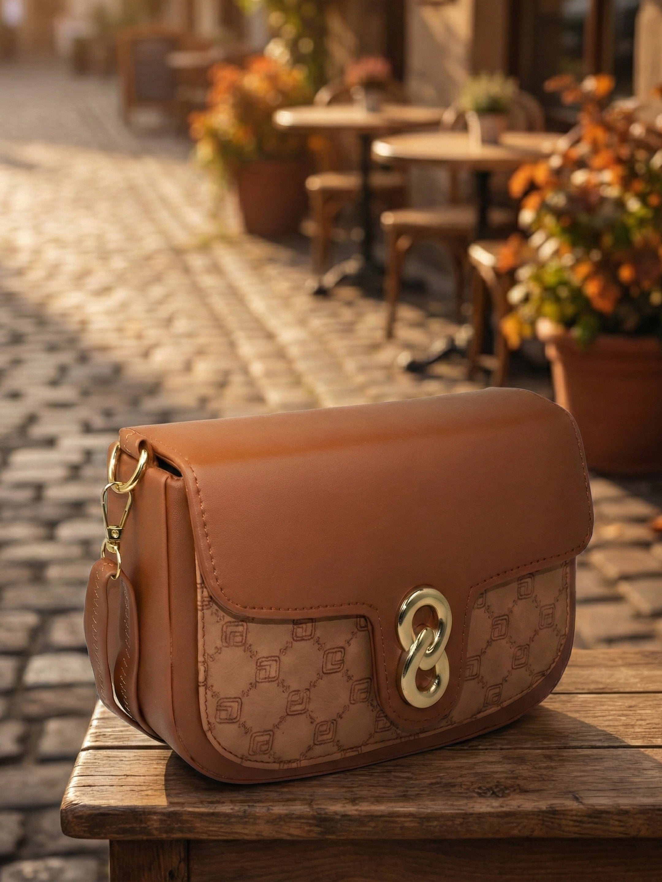 Ajanta Women’s Stylish Flap Lock Tan Sling Bag with Adjustable Strap