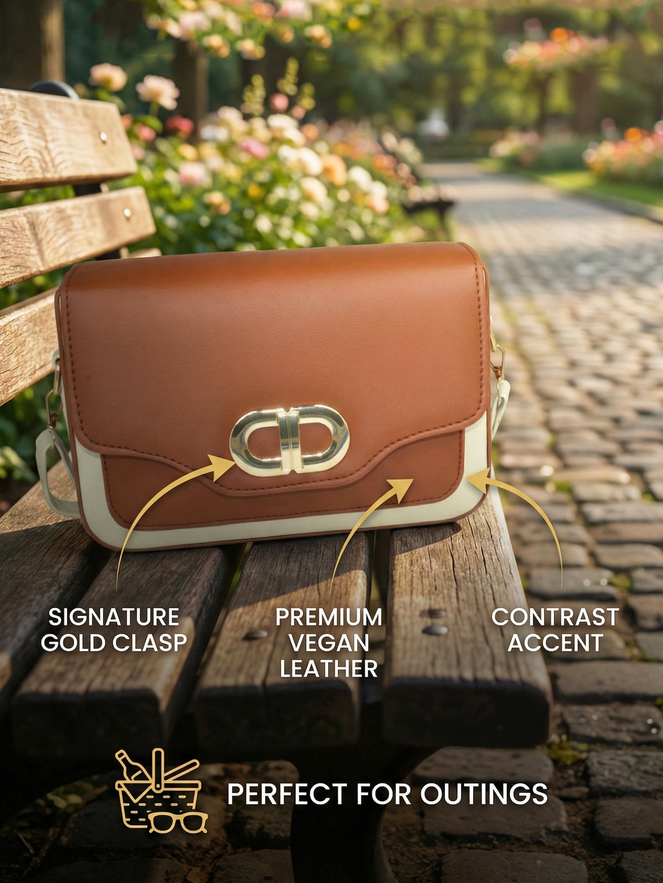 Ajanta Women’s Tan Sling Bag with Stylish Flap Lock and Adjustable Strap