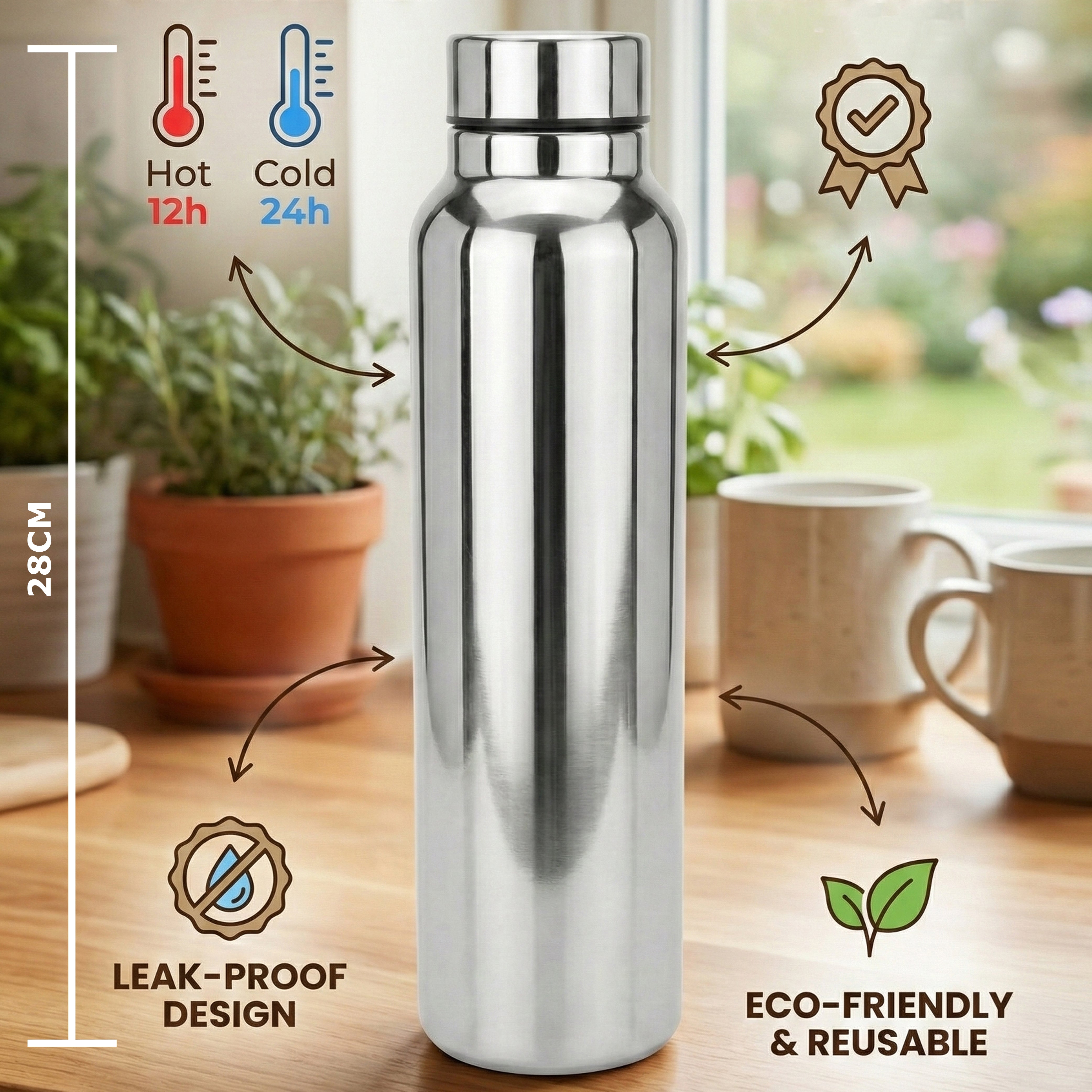 Ajanta Stylish Design 1000ml Stainless Steel Flask | Leakproof Water Bottle