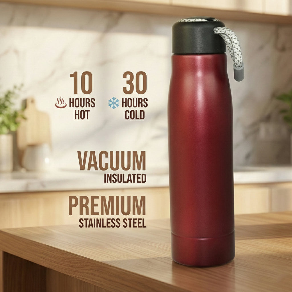 Ajanta 500ml Stainless Steel Thermos Flask Leakproof Water Bottle with Carry Strap