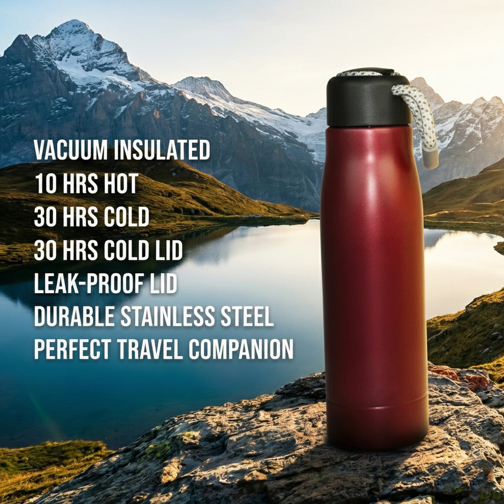 Ajanta 500ml Stainless Steel Thermos Flask Leakproof Water Bottle with Carry Strap