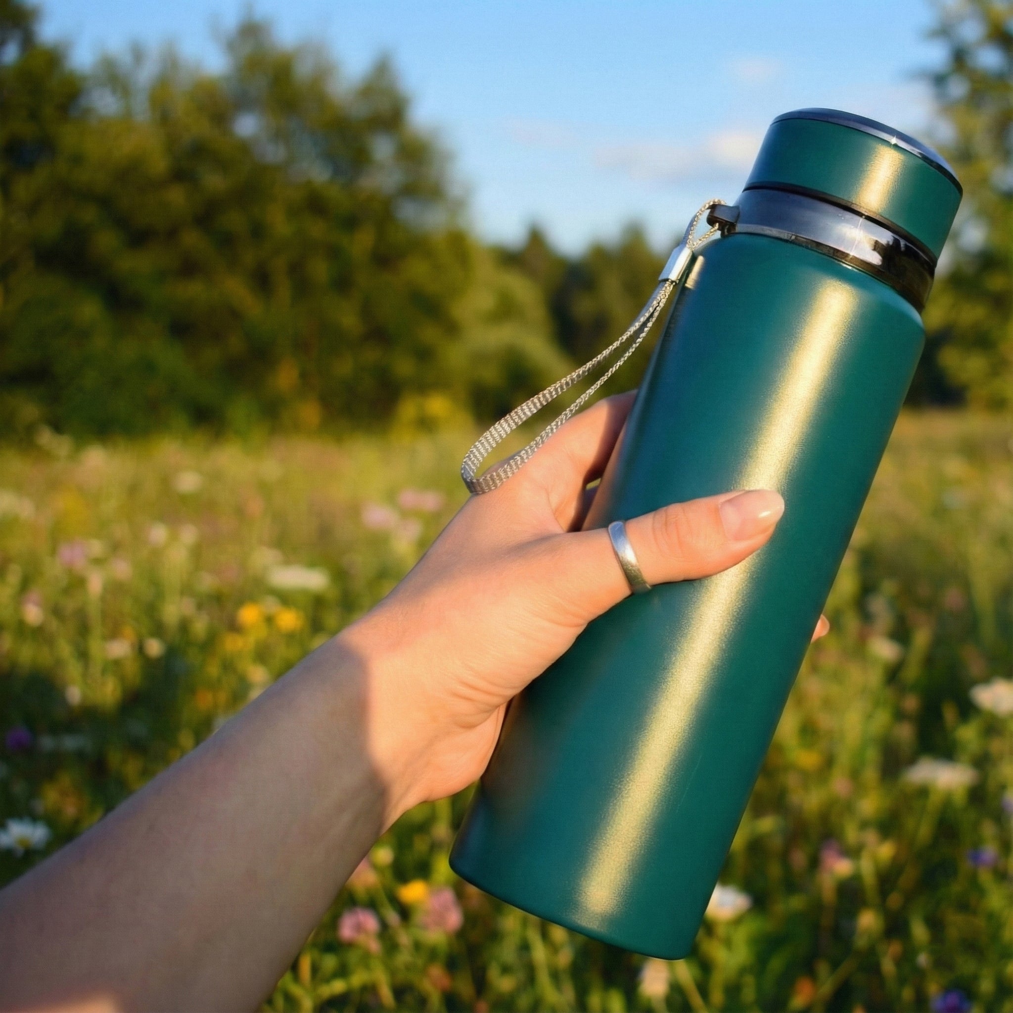 Ajanta Stylish Design 1000ml Stainless Steel Vacuum Flask | Leakproof Hot & Cold Thermos Bottle with Carry Strap and Tea Infuser