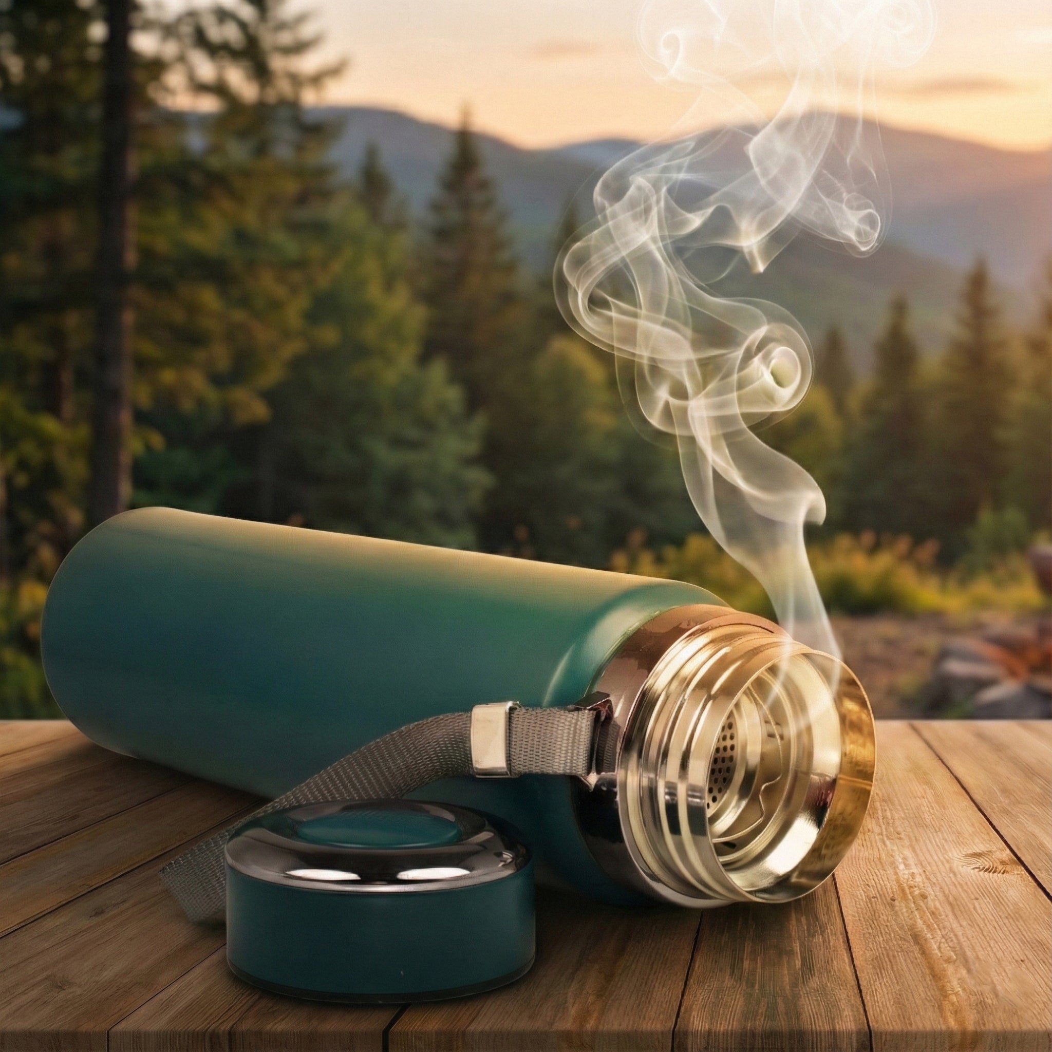 Ajanta Stylish Design 1000ml Stainless Steel Vacuum Flask | Leakproof Hot & Cold Thermos Bottle with Carry Strap and Tea Infuser