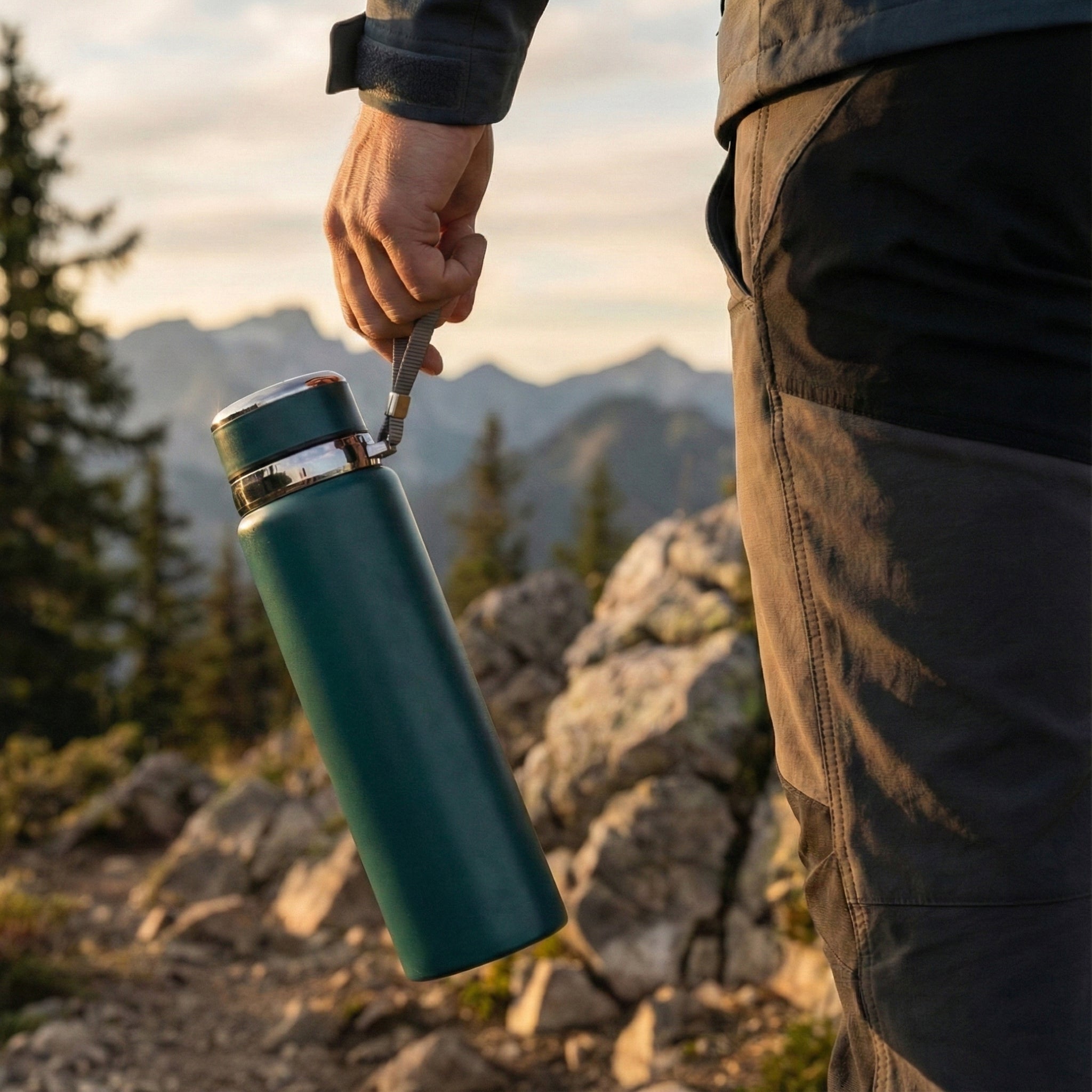 Ajanta Stylish Design 1000ml Stainless Steel Vacuum Flask | Leakproof Hot & Cold Thermos Bottle with Carry Strap and Tea Infuser