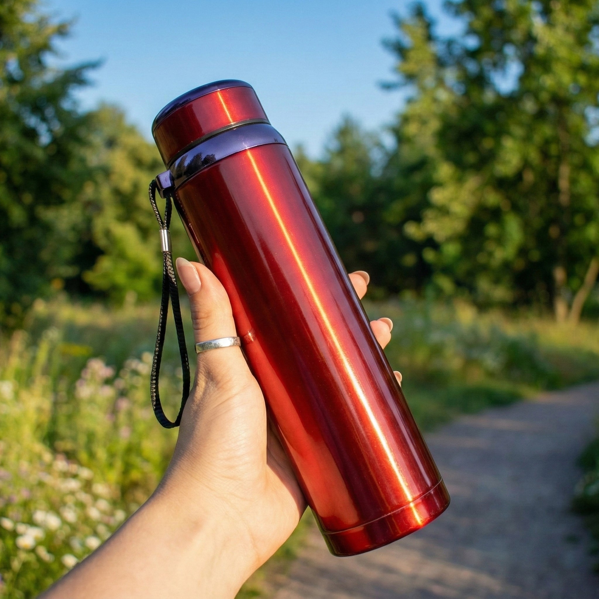 Ajanta Stylish Design 1000ml Stainless Steel Vacuum Flask | Leakproof Hot & Cold Thermos Bottle with Carry Strap and Tea Infuser