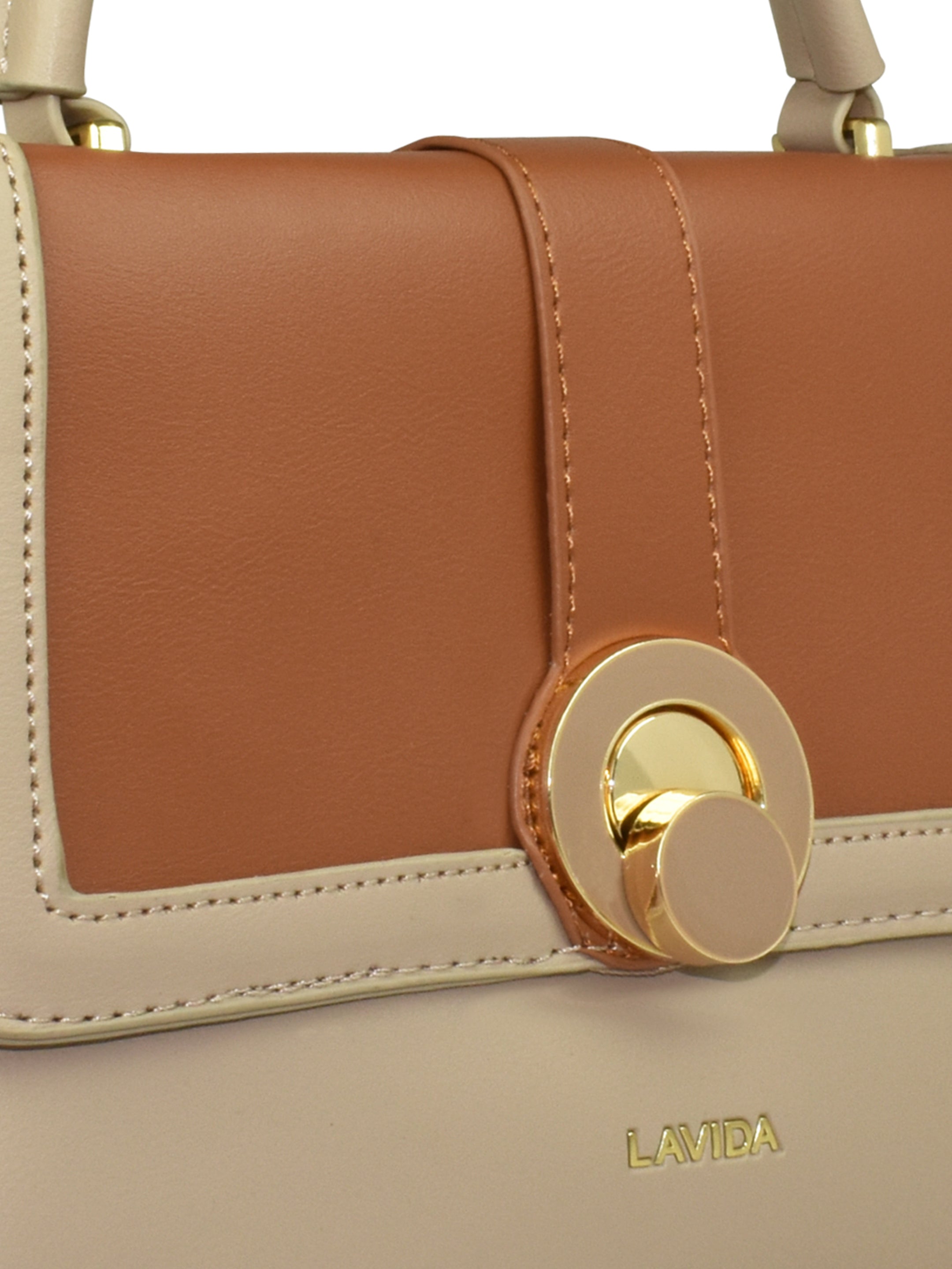 QIARRA by Ajanta Beige & Brown Synthetic Sling Bag for Women | 2 Compartments | Buckle Lock | Zipper Chains | Handle Detachable Sling Strap-VB8013