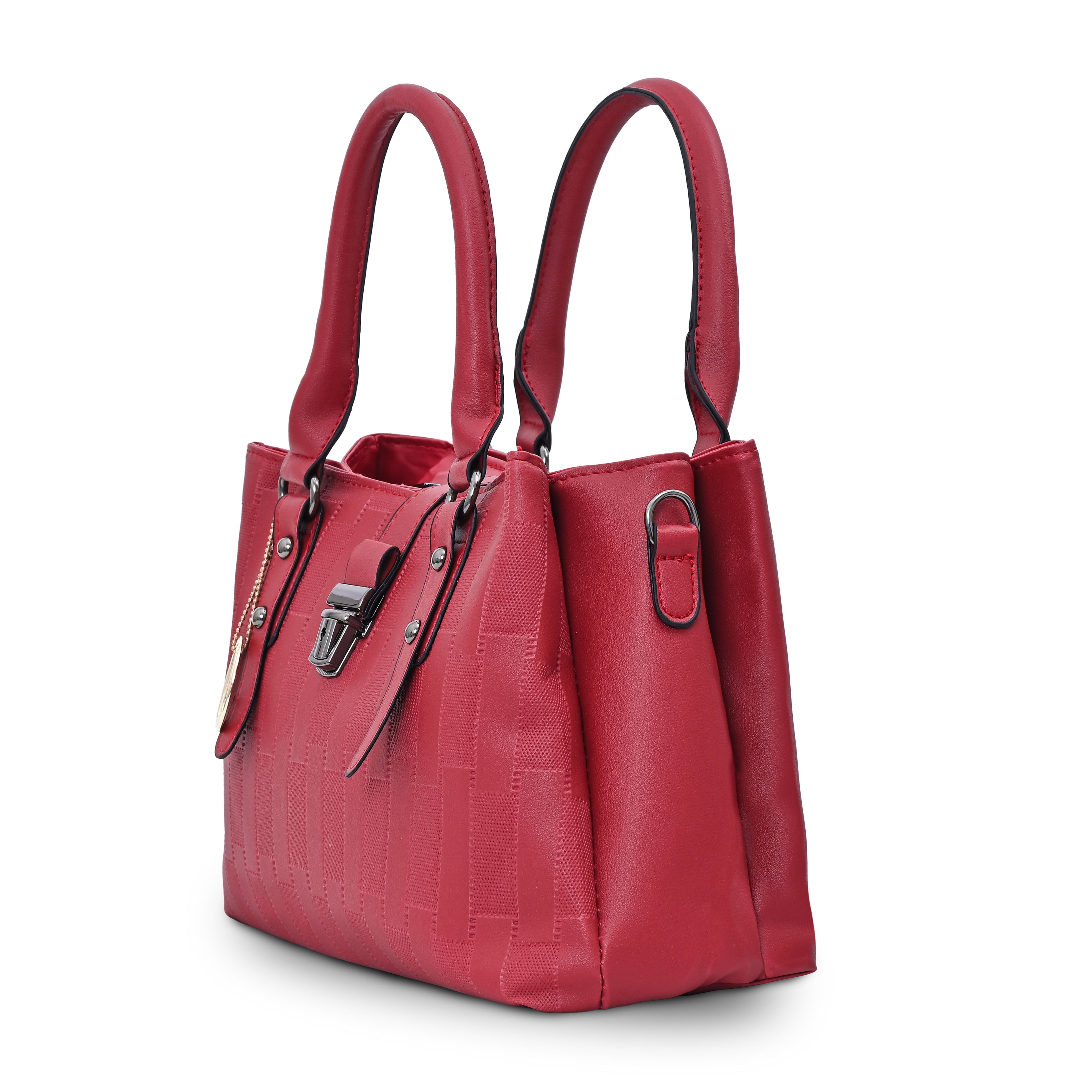 QIARRA Maroon Luxe Textured Synthetic Rexin Shoulder Bag with Detachable Strap & Snap Button Closure VB8044