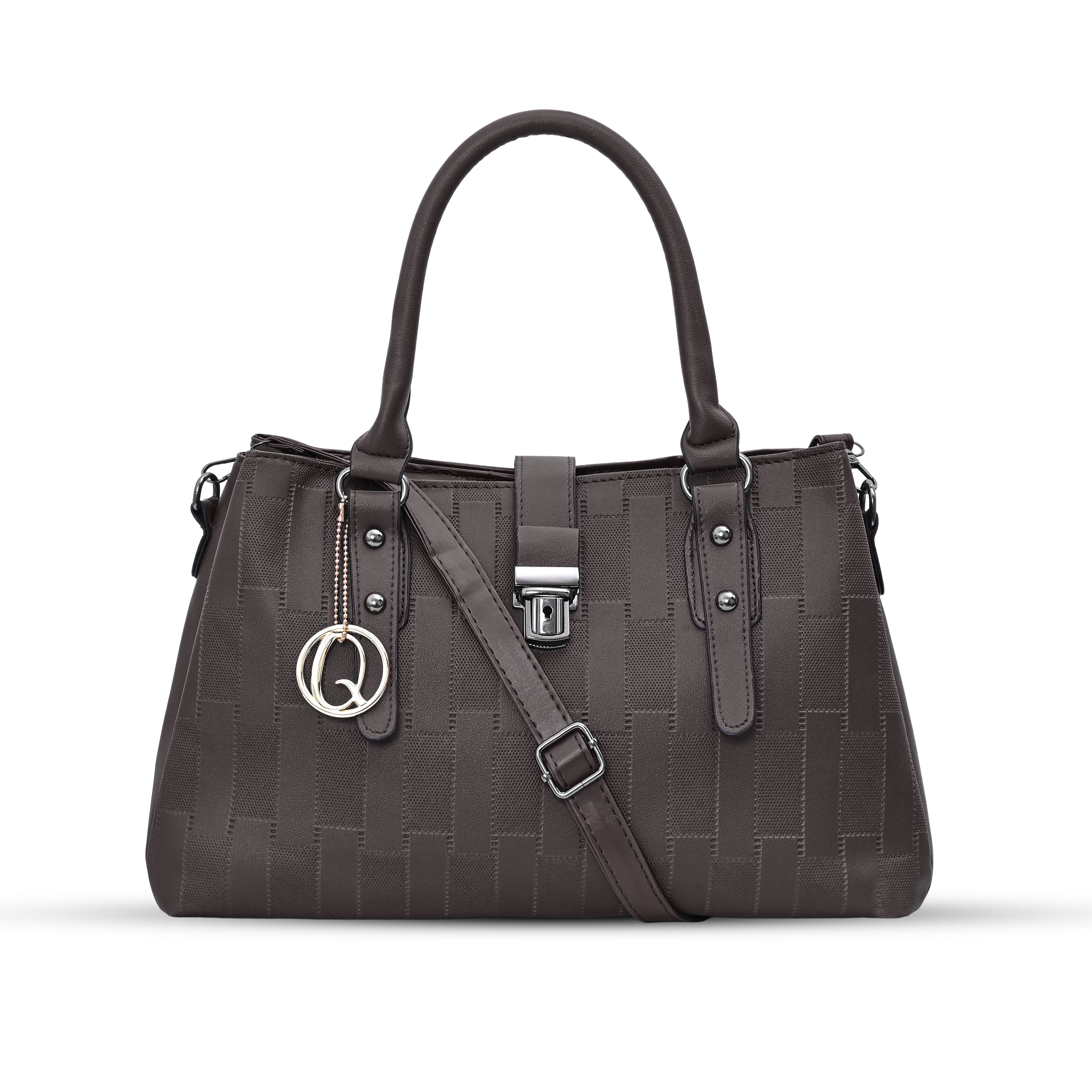 QIARRA Dark Brown Luxe Textured Synthetic Rexin Shoulder Bag with Detachable Strap & Snap Button Closure VB8045