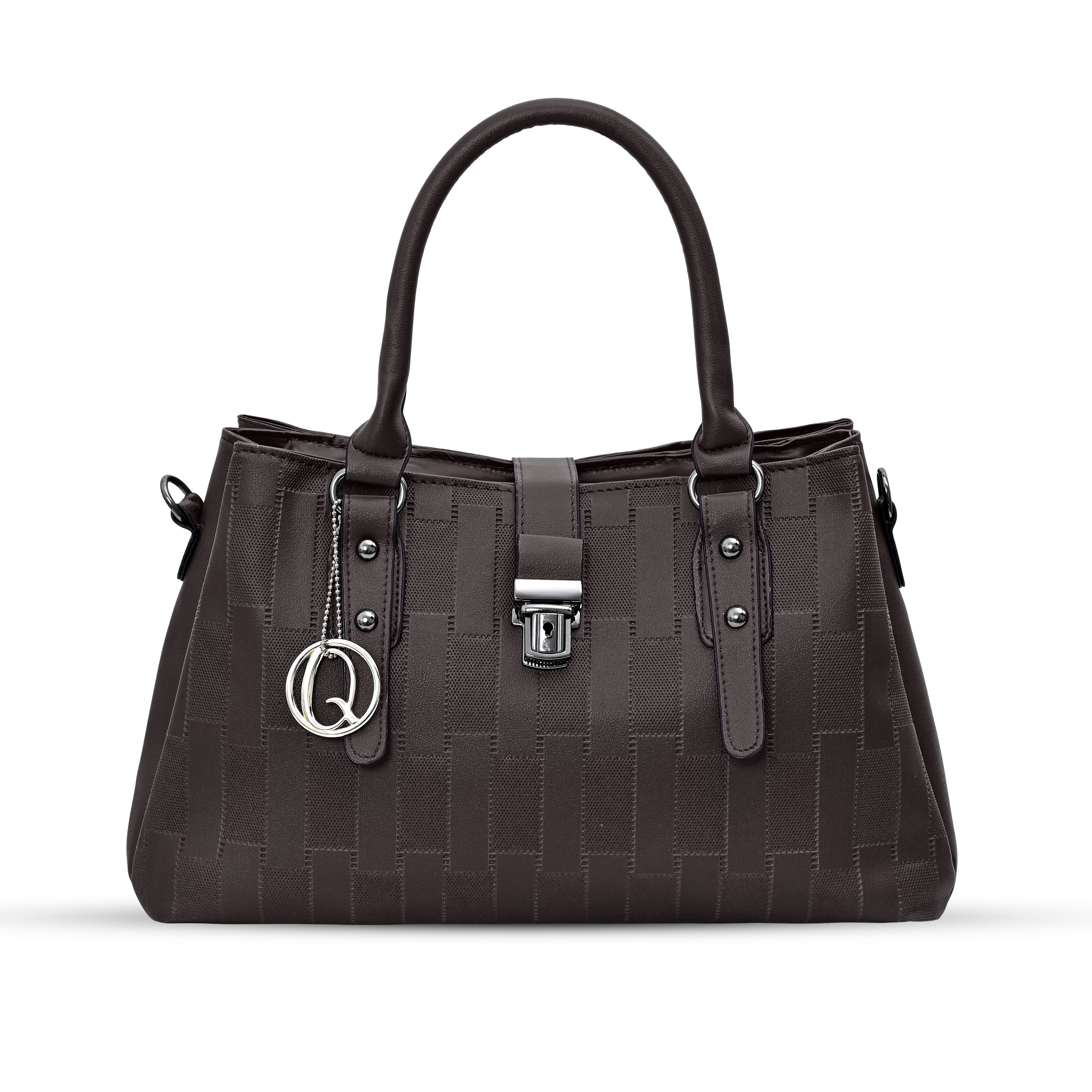 QIARRA Dark Brown Luxe Textured Synthetic Rexin Shoulder Bag with Detachable Strap & Snap Button Closure VB8045