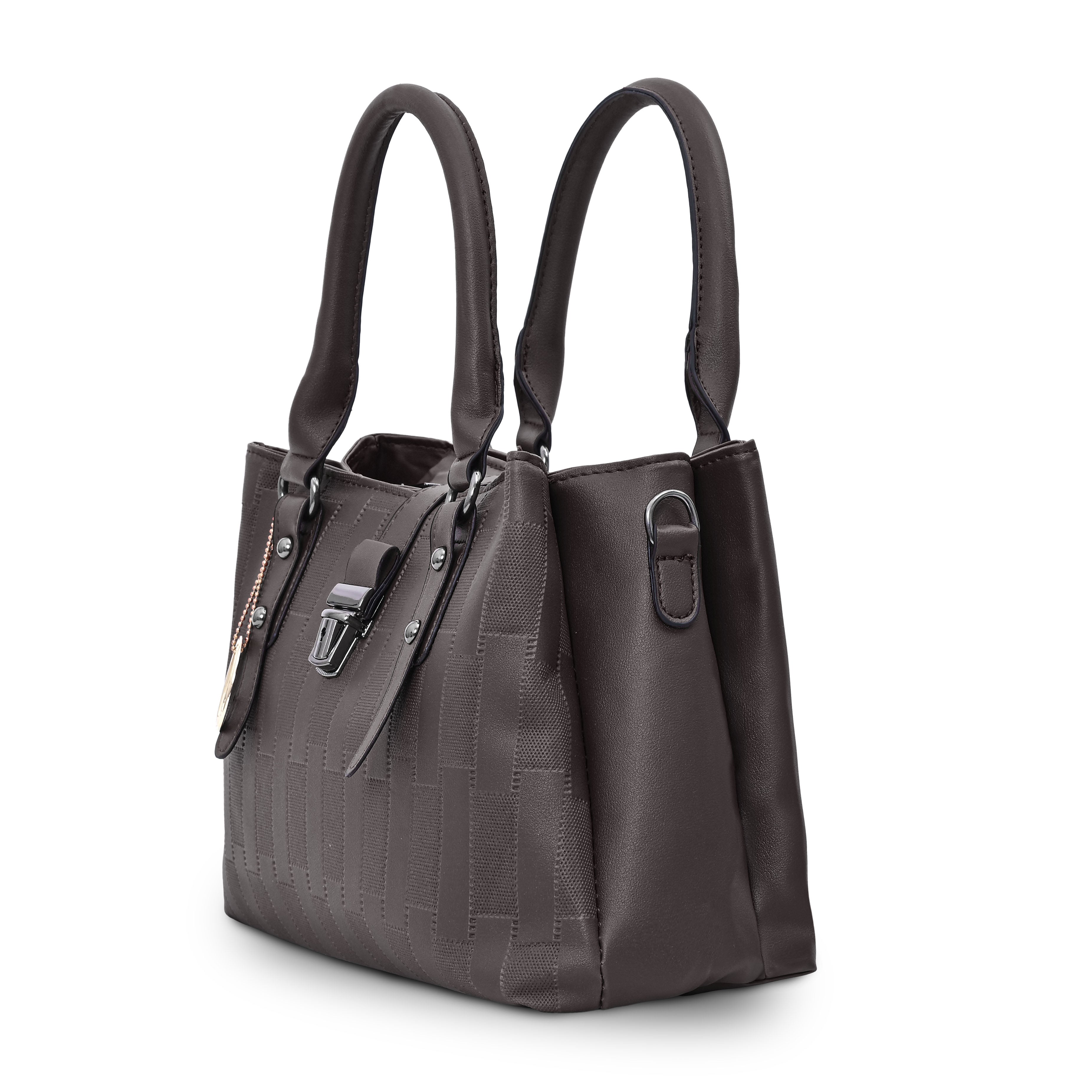 QIARRA Dark Brown Luxe Textured Synthetic Rexin Shoulder Bag with Detachable Strap & Snap Button Closure VB8045