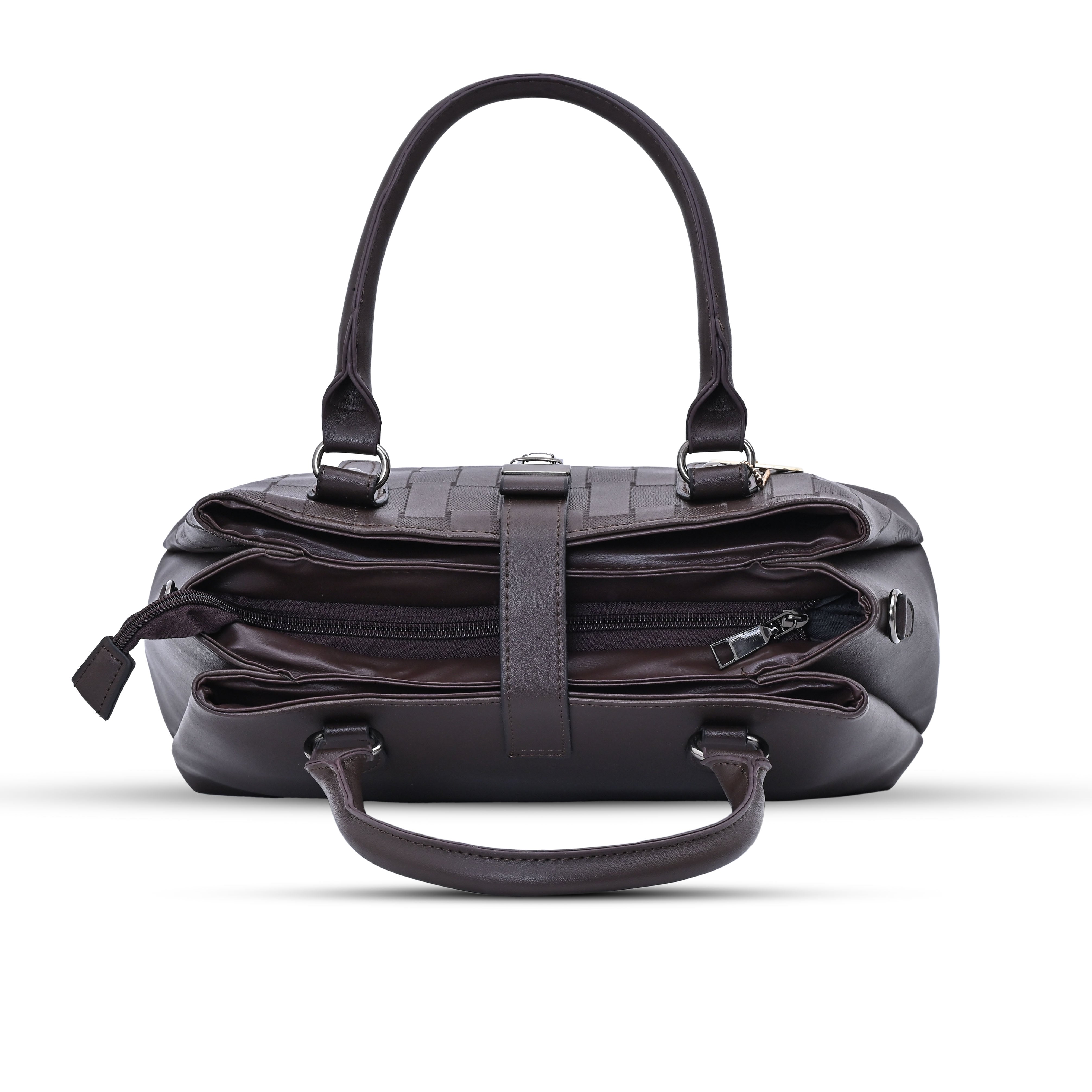 QIARRA Dark Brown Luxe Textured Synthetic Rexin Shoulder Bag with Detachable Strap & Snap Button Closure VB8045