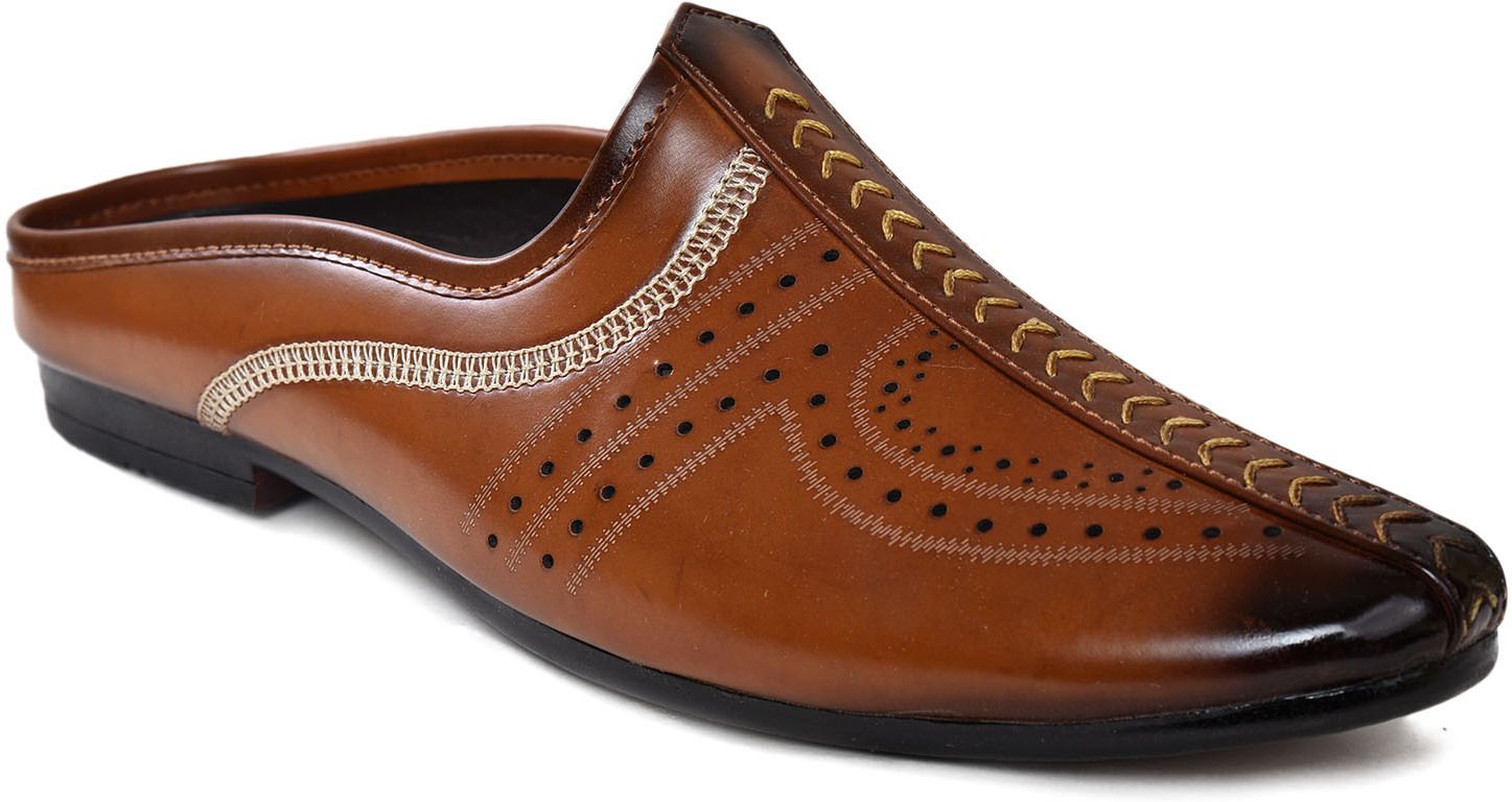 AJANTA Men's Brown Mule Loafers Shoes | Formal Slip-On Mules for Men | Synthetic Leather Ethnic Mojari Style Back Open Dress Wear | Comfortable Lightweight Airmix Sole | Office Wear, Wedding, Party Festive & Traditional Casual Footwear