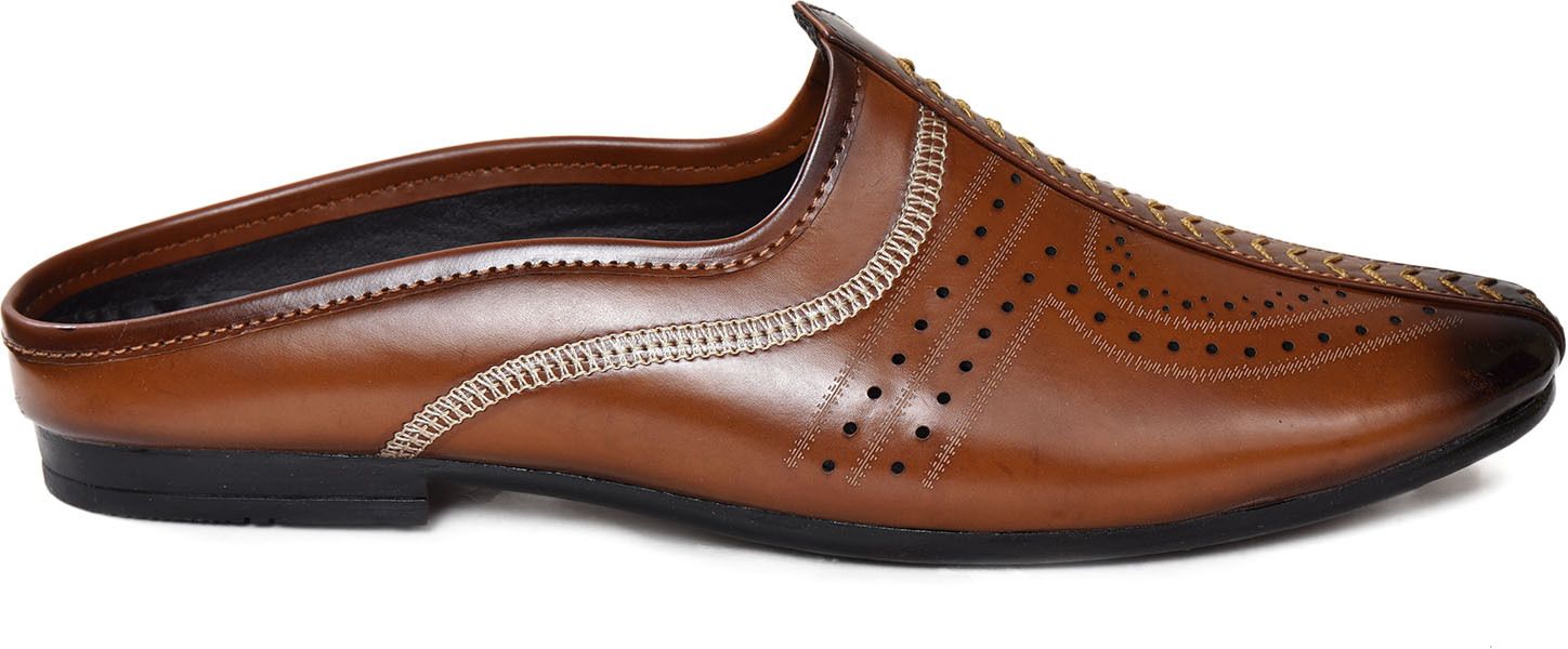 AJANTA Men's Brown Mule Loafers Shoes | Formal Slip-On Mules for Men | Synthetic Leather Ethnic Mojari Style Back Open Dress Wear | Comfortable Lightweight Airmix Sole | Office Wear, Wedding, Party Festive & Traditional Casual Footwear