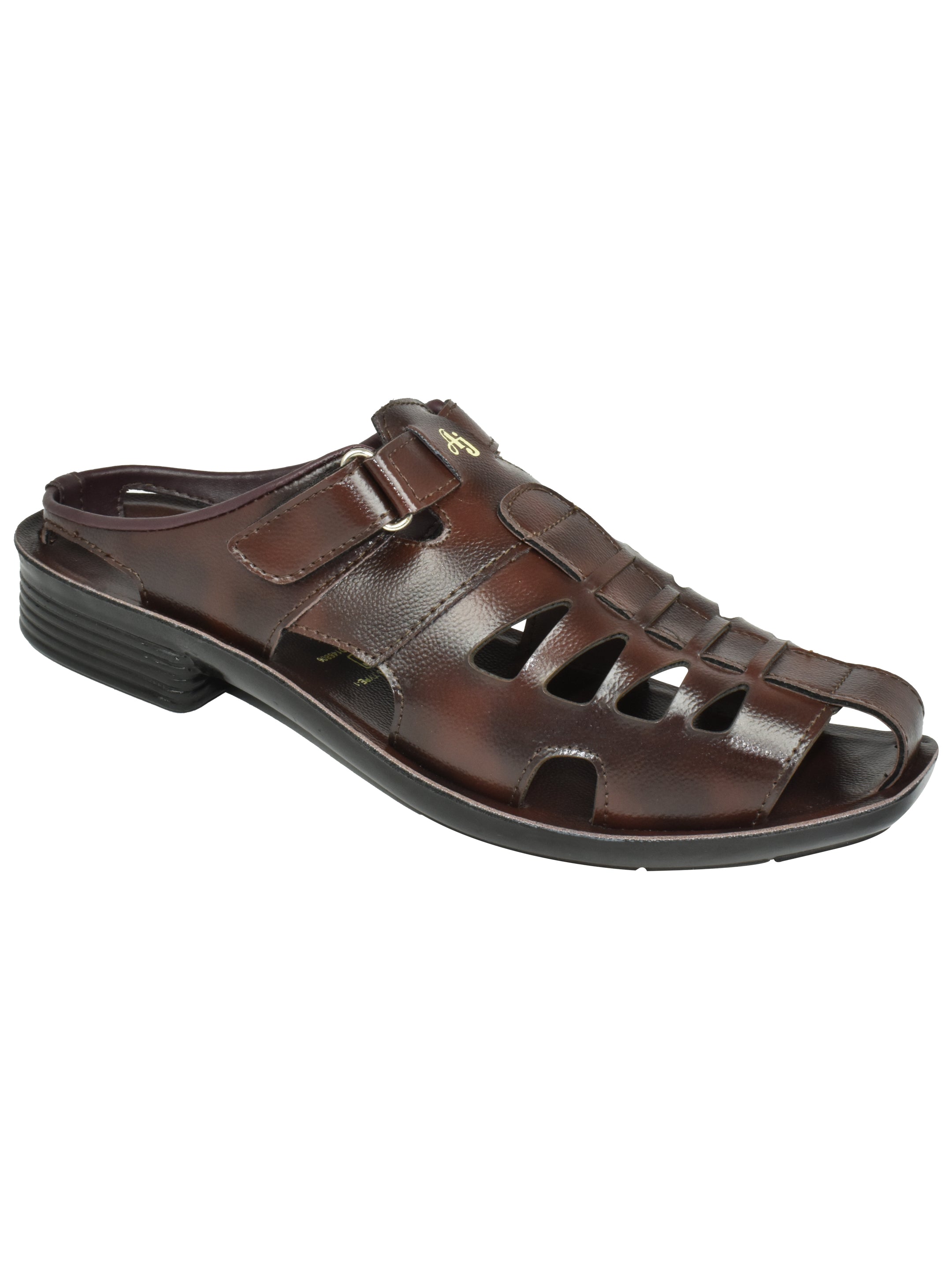 Men’s Stylish Brown Sandal | Semi-Formal Design | Leather-Look Rexine Upper | PU Sole | Velcro Strap