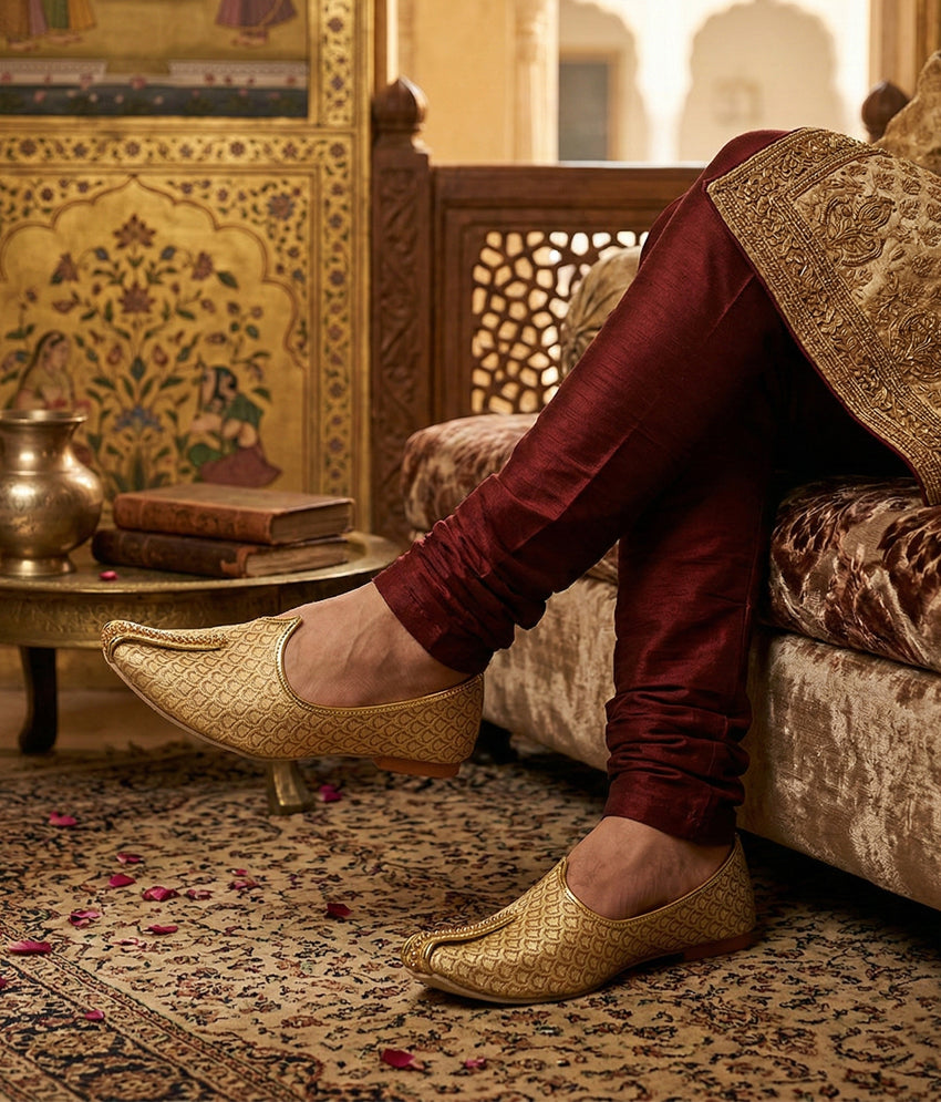 Ajanta Men’s Gold Pointed Toe Ethnic Mojaris