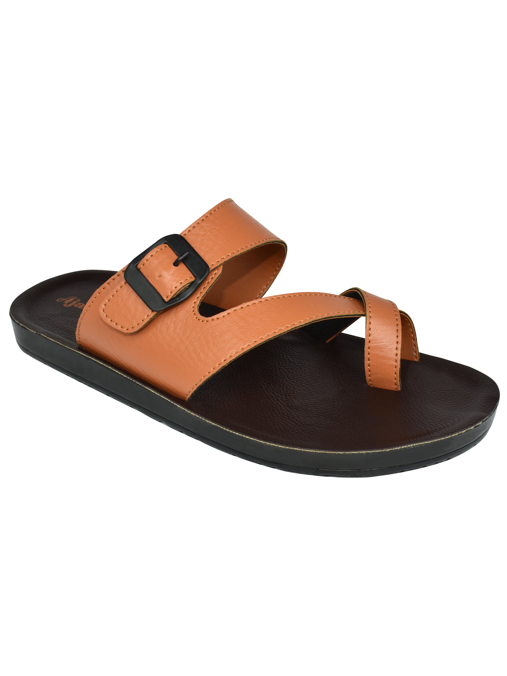 AJANTA Men's Tan Beach Chappal | Durable Synthetic Sole | PU Poaring Upper | Comfortable & Stylish Slip-On Sandals EG3025
