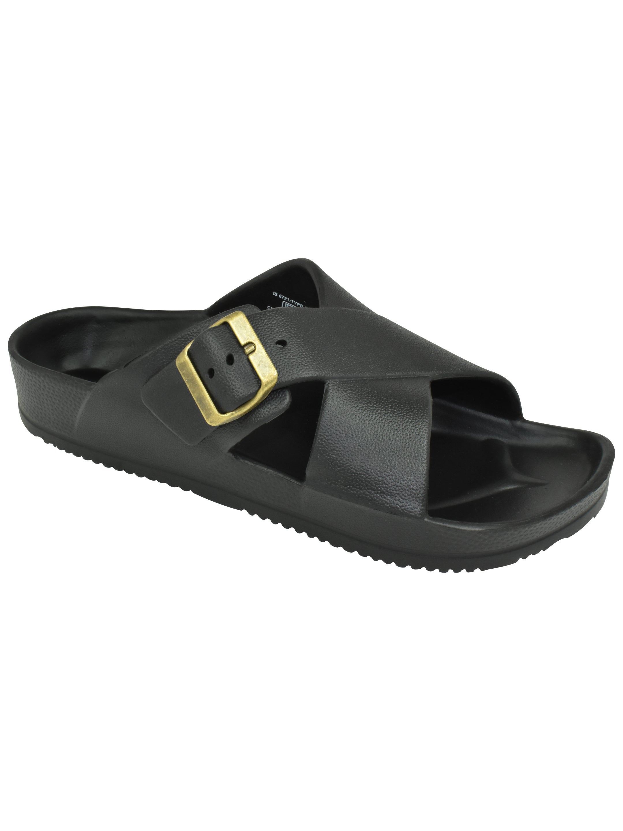 Ajanta Men’s Adjustable Buckle Slippers – Lightweight EVA Molded Orthopedic Slip-Ons for All-Day Comfort (Black)-EG3047