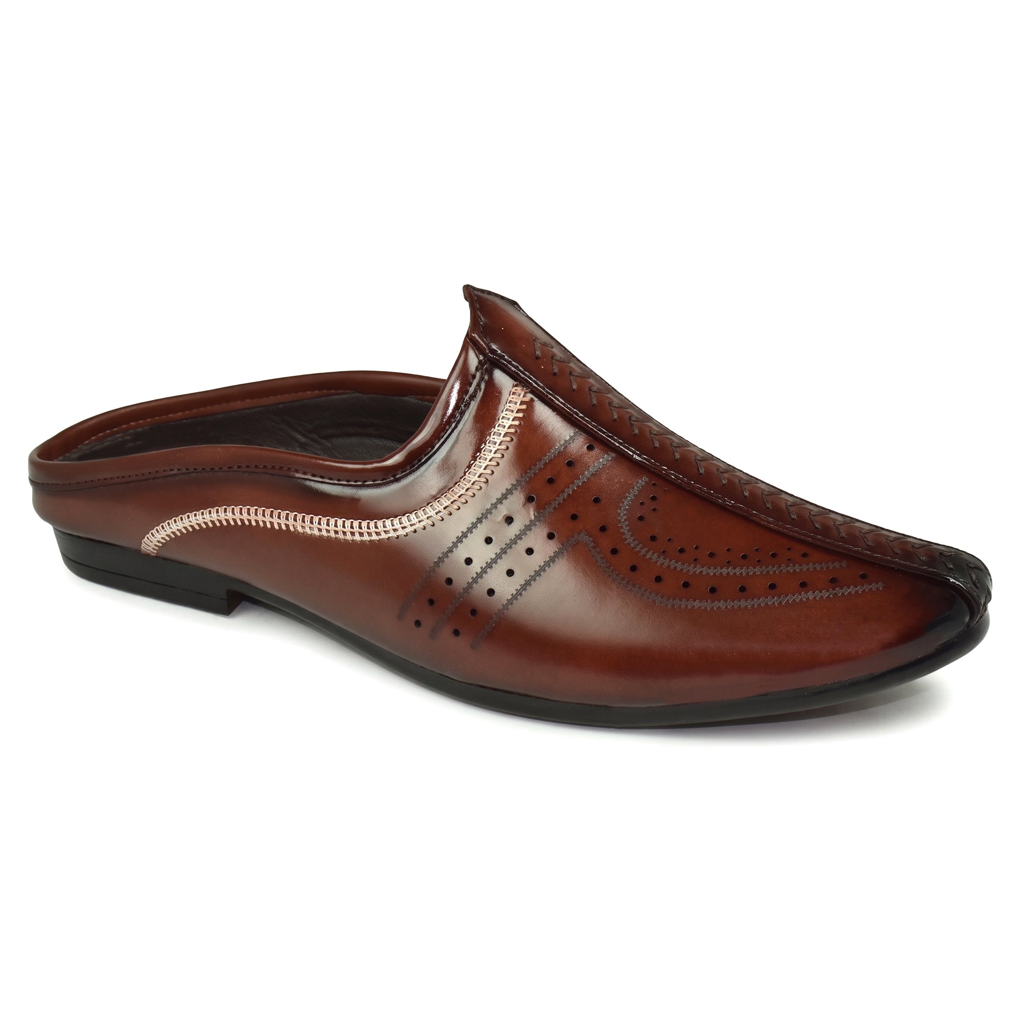AJANTA Men's Brown Mule Loafers Shoes | Formal Slip-On Mules for Men | Synthetic Leather Ethnic Mojari Style Back Open Dress Wear | Comfortable Lightweight Airmix Sole | Office Wear, Wedding, Party Festive & Traditional Casual Footwear